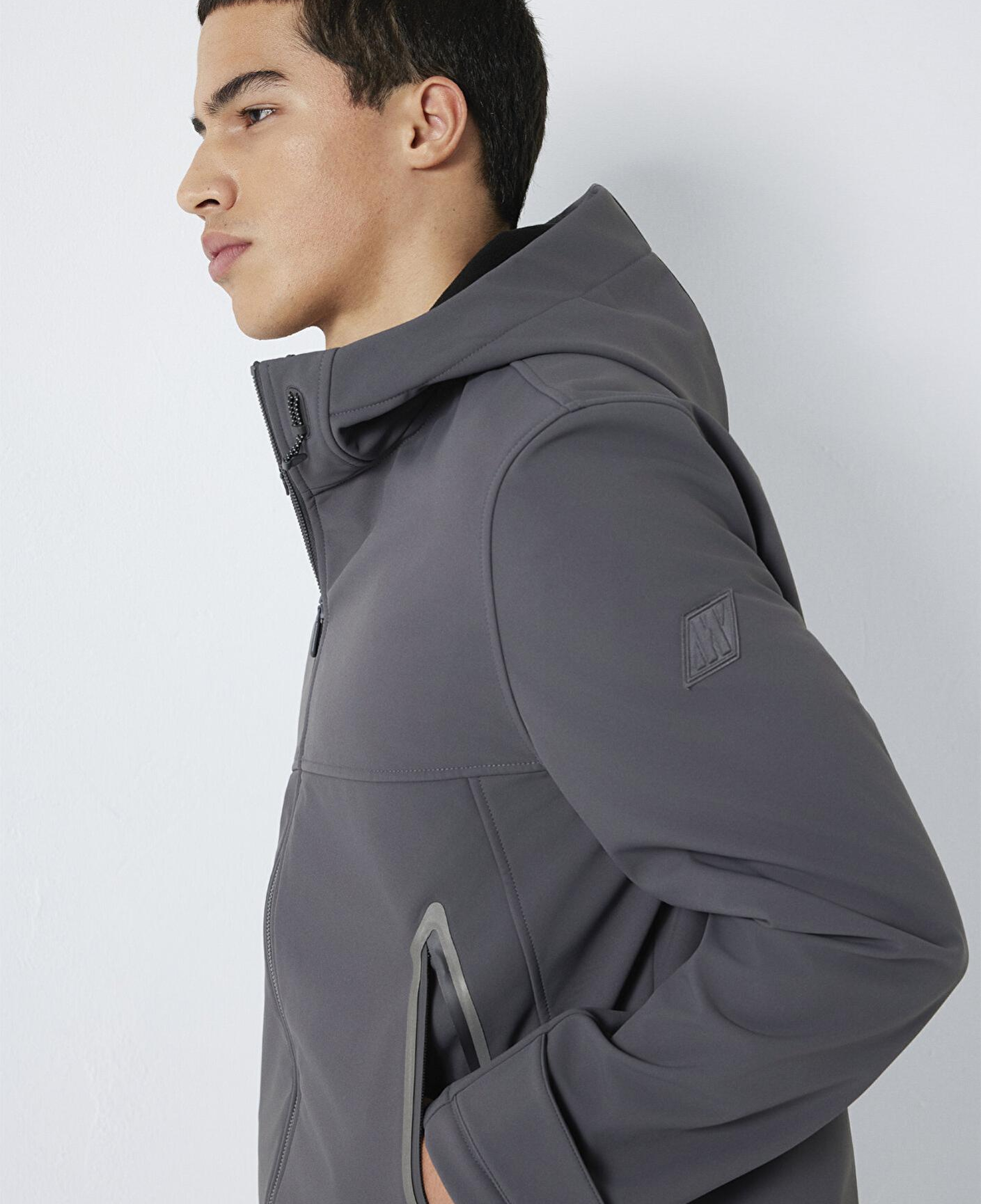 Mavi Kapüşonlu Su İtici Gri Scuba Ceket Regular Fit / Normal Kesim 0110762-85540