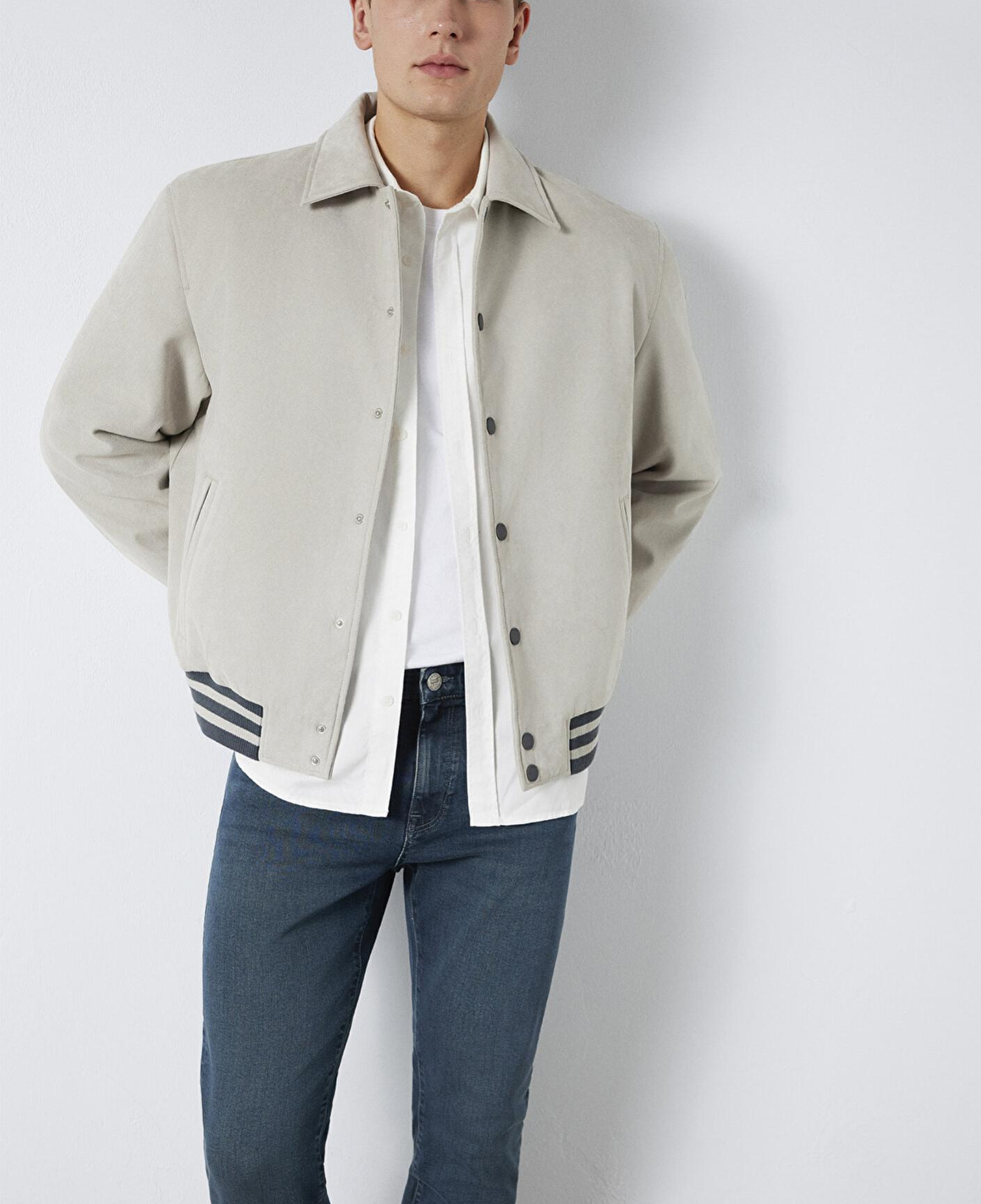 Mavi Gri Suni Süet Ceket Loose Fit / Bol Rahat Kesim 0110767-70075