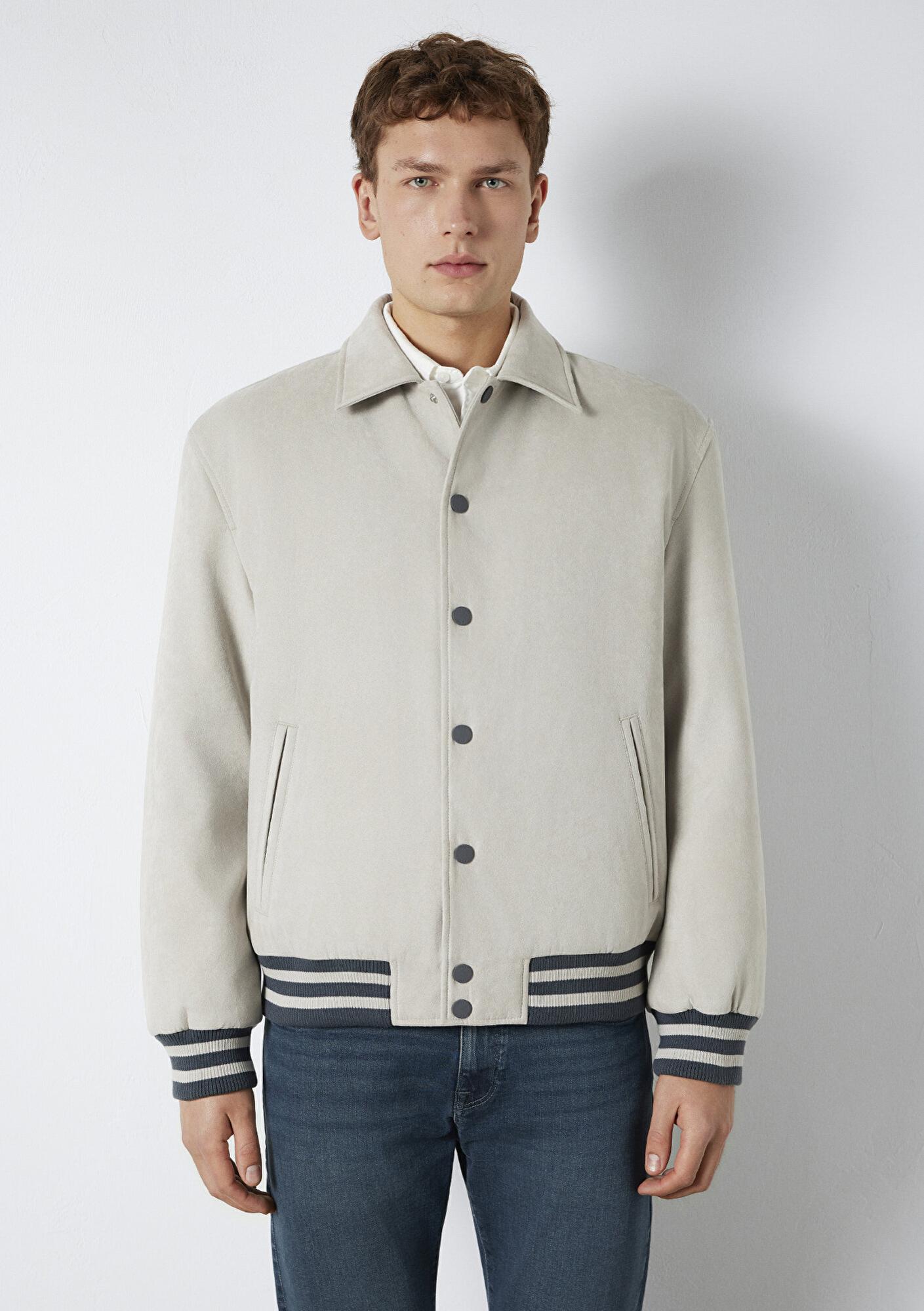 Mavi Gri Suni Süet Ceket Loose Fit / Bol Rahat Kesim 0110767-70075