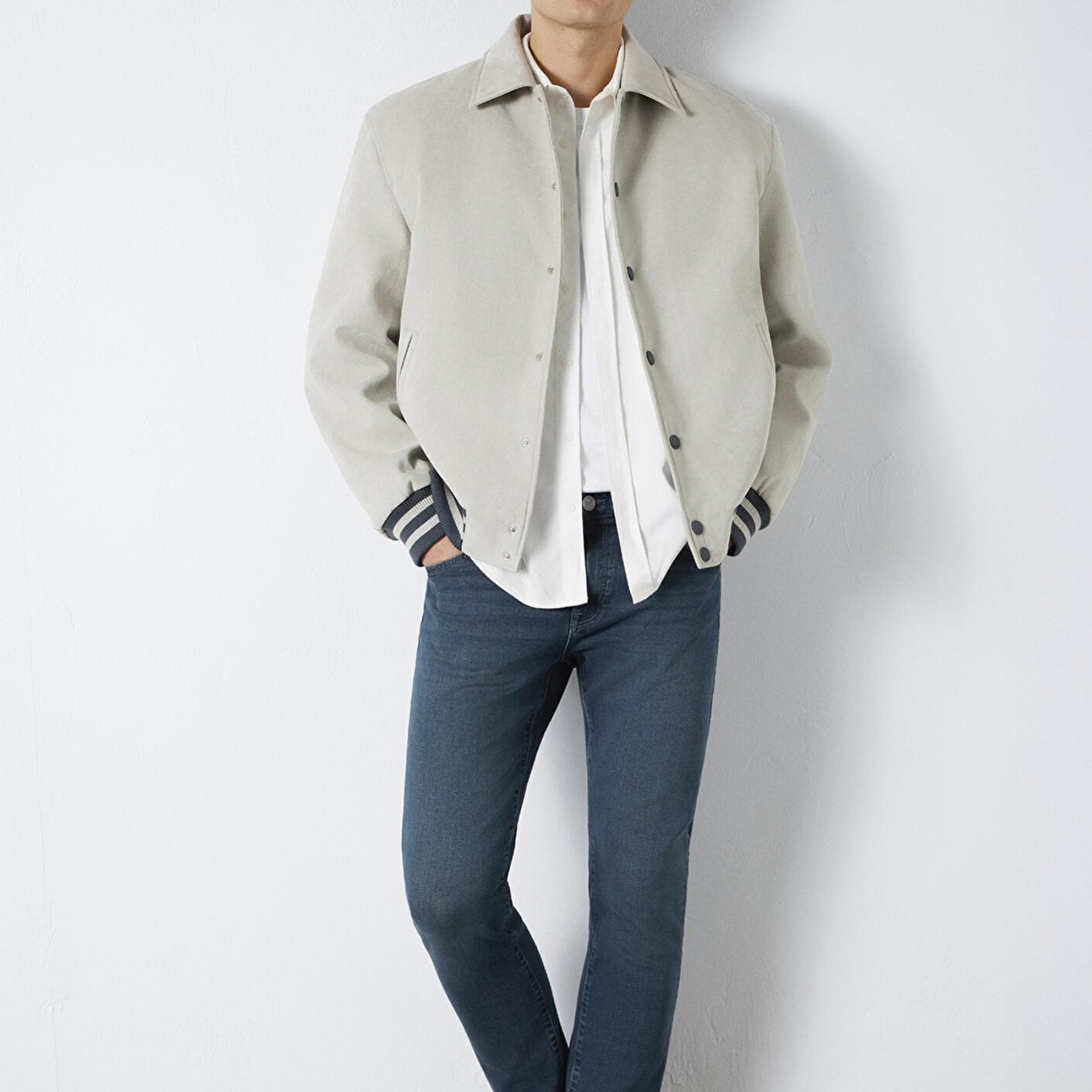 Mavi Gri Suni Süet Ceket Loose Fit / Bol Rahat Kesim 0110767-70075