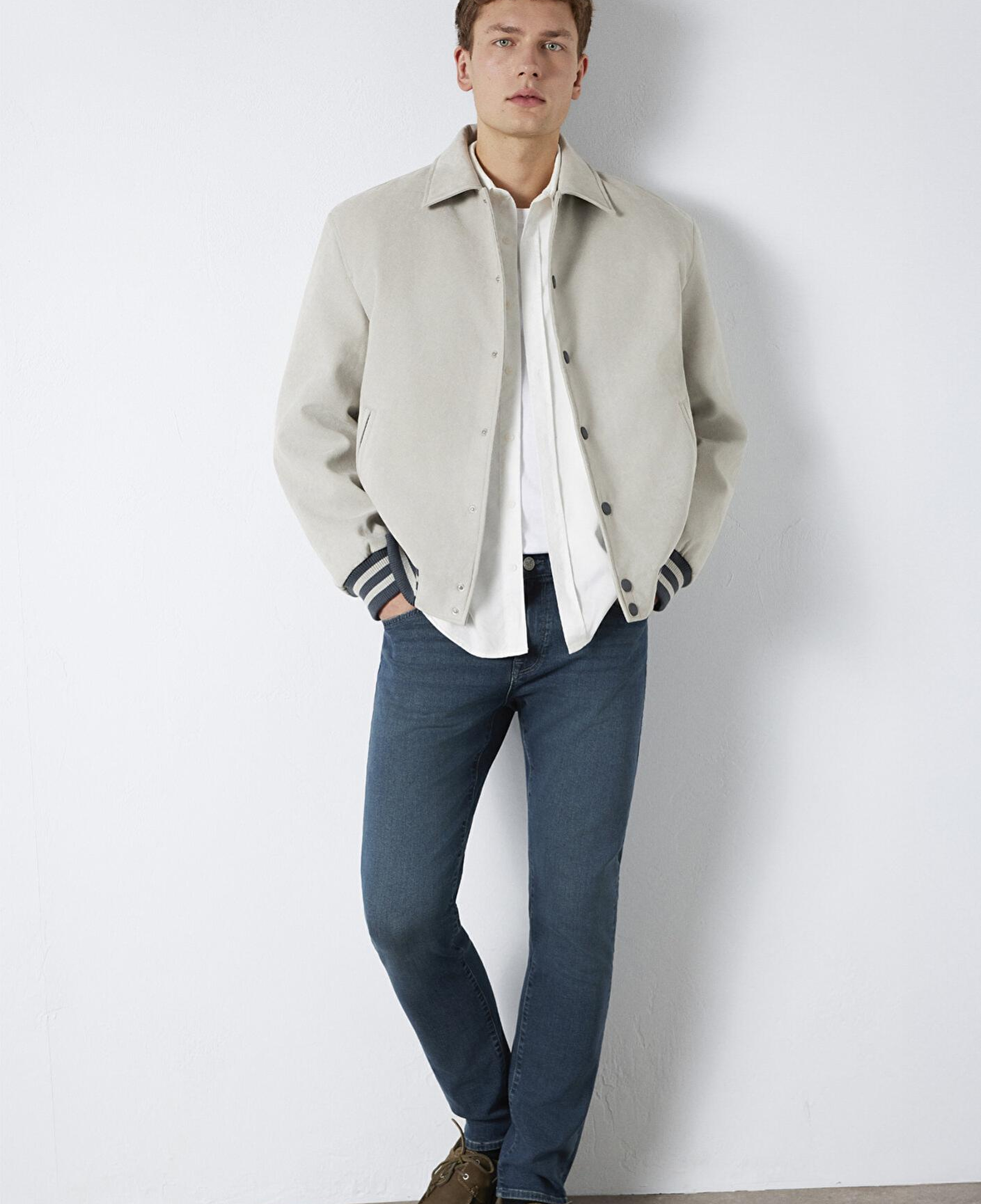 Mavi Gri Suni Süet Ceket Loose Fit / Bol Rahat Kesim 0110767-70075