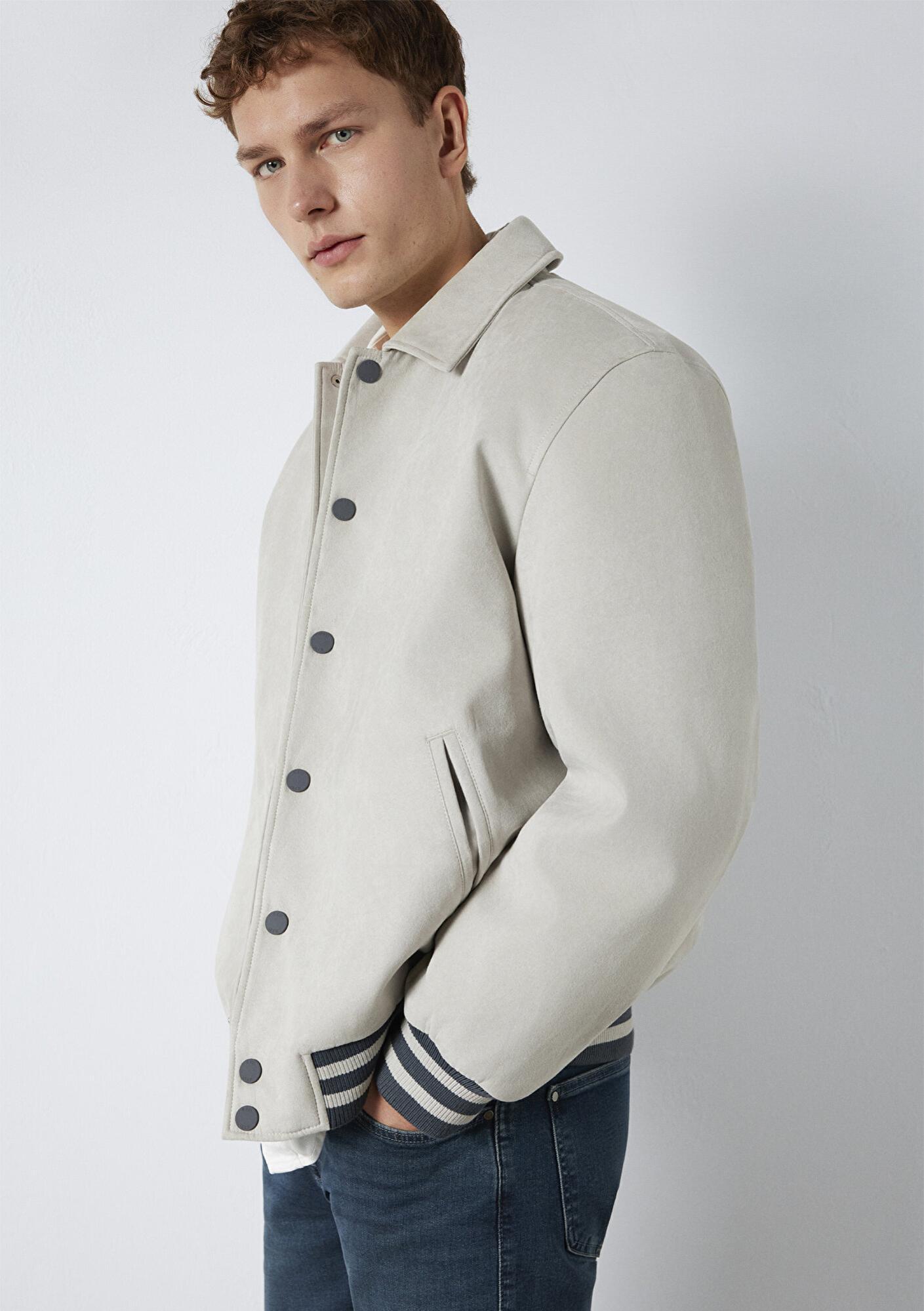 Mavi Gri Suni Süet Ceket Loose Fit / Bol Rahat Kesim 0110767-70075