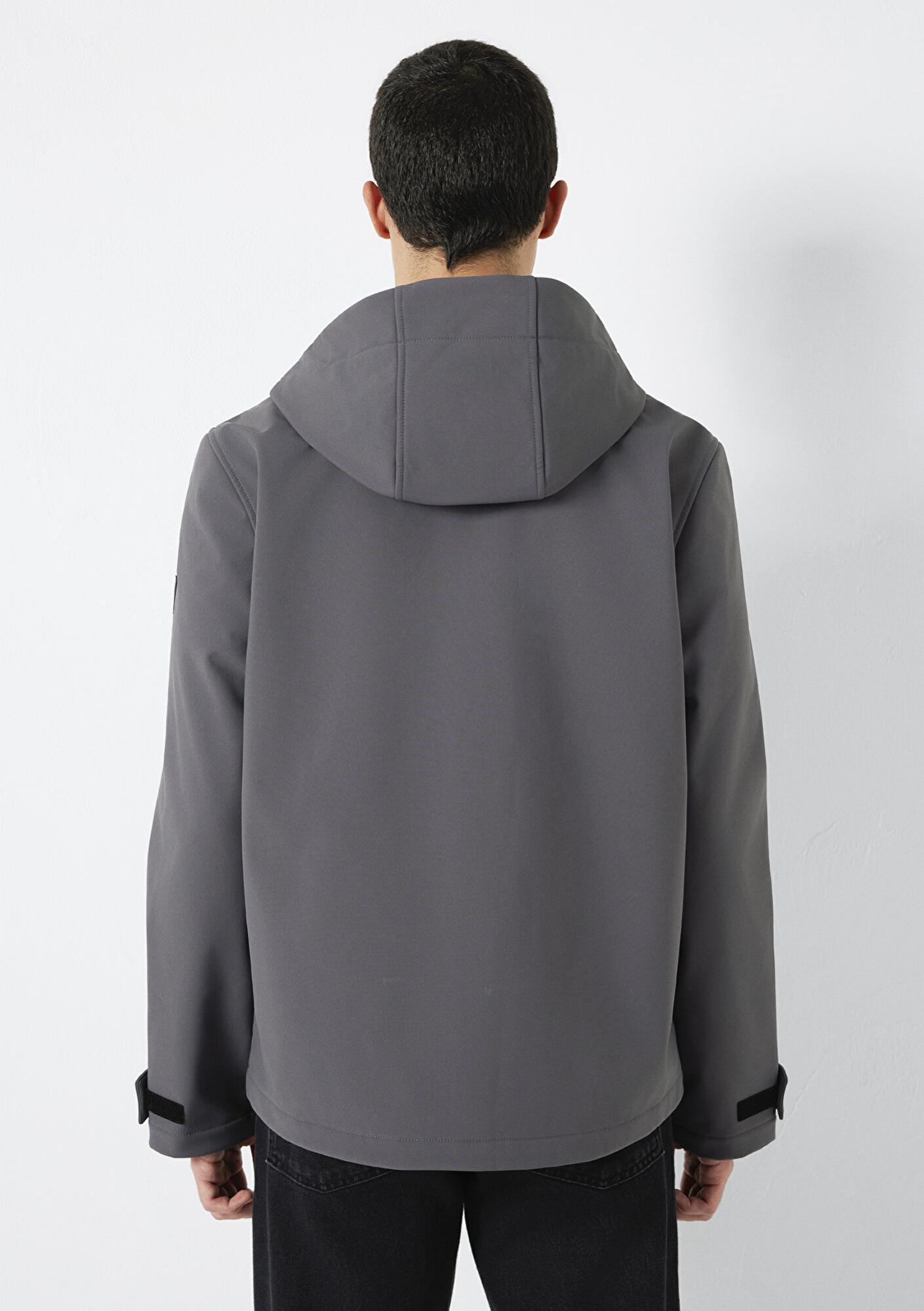 Mavi Kapüşonlu Su İtici Gri Scuba Ceket Regular Fit / Normal Kesim 0110762-85540