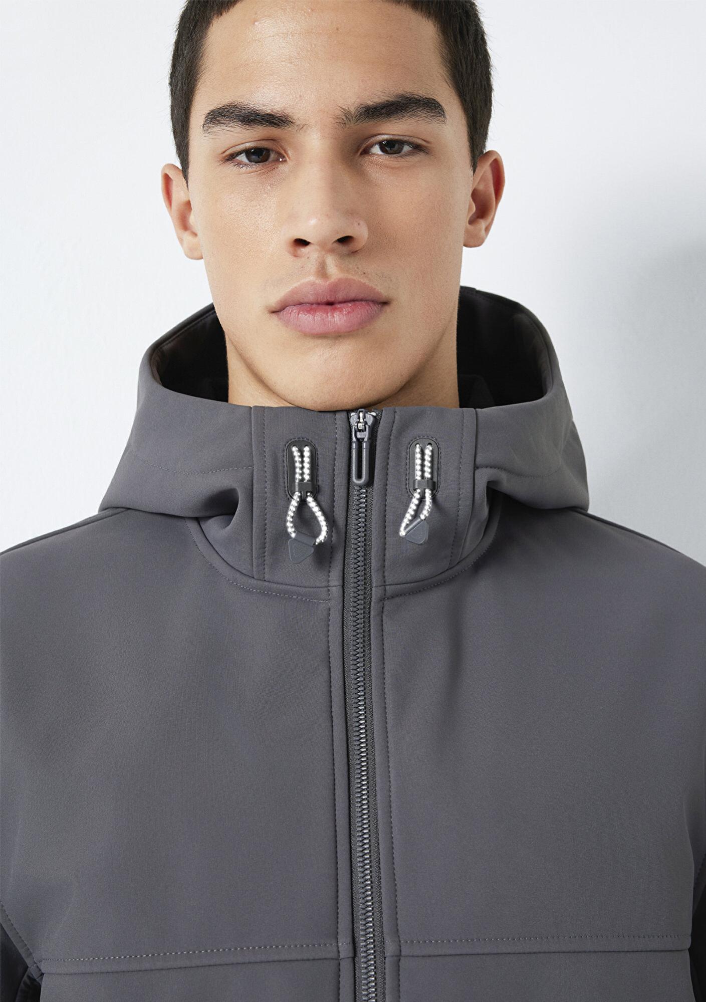 Mavi Kapüşonlu Su İtici Gri Scuba Ceket Regular Fit / Normal Kesim 0110762-85540