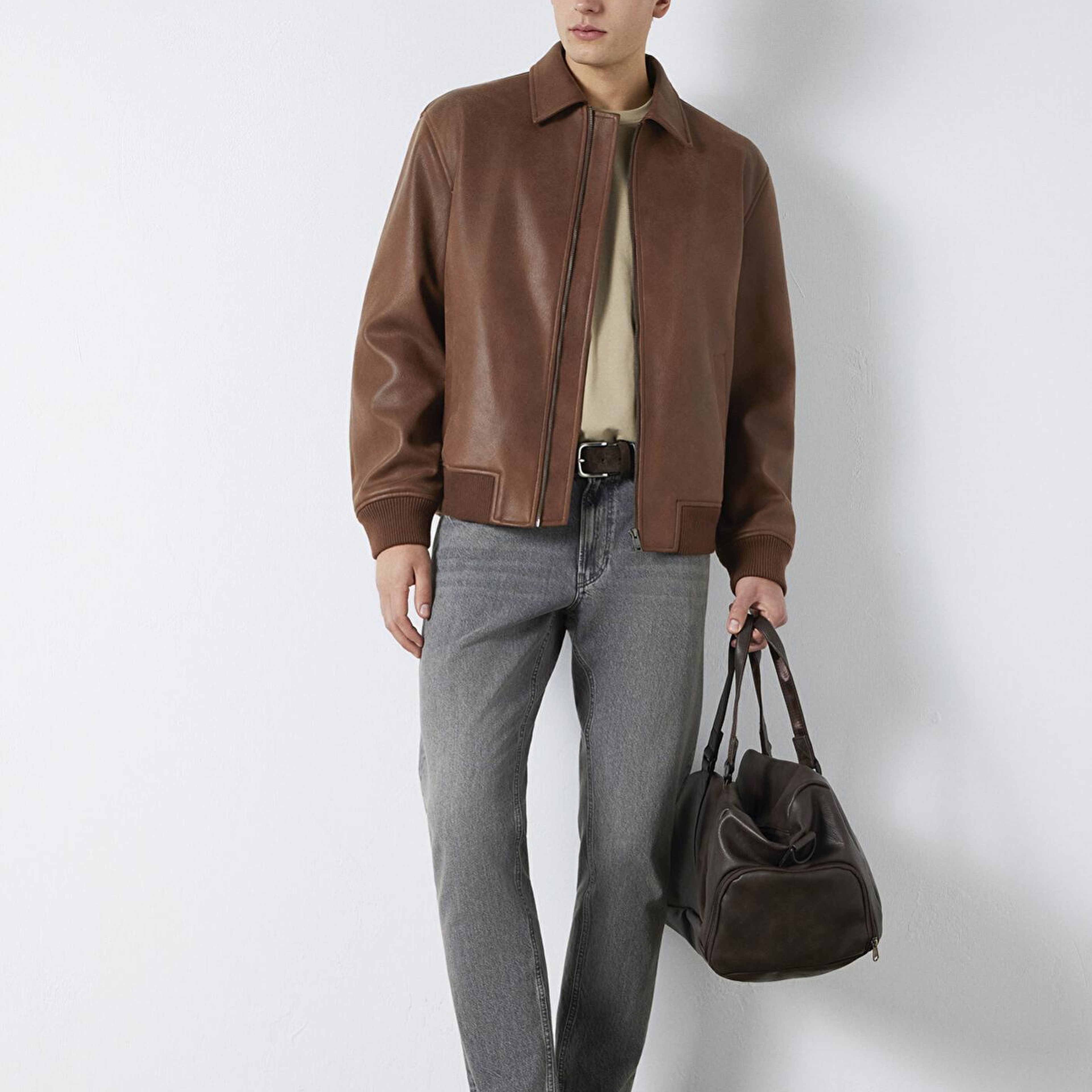 Mavi Kahverengi Suni Deri Ceket Loose Fit / Bol Rahat Kesim 0110775-70242