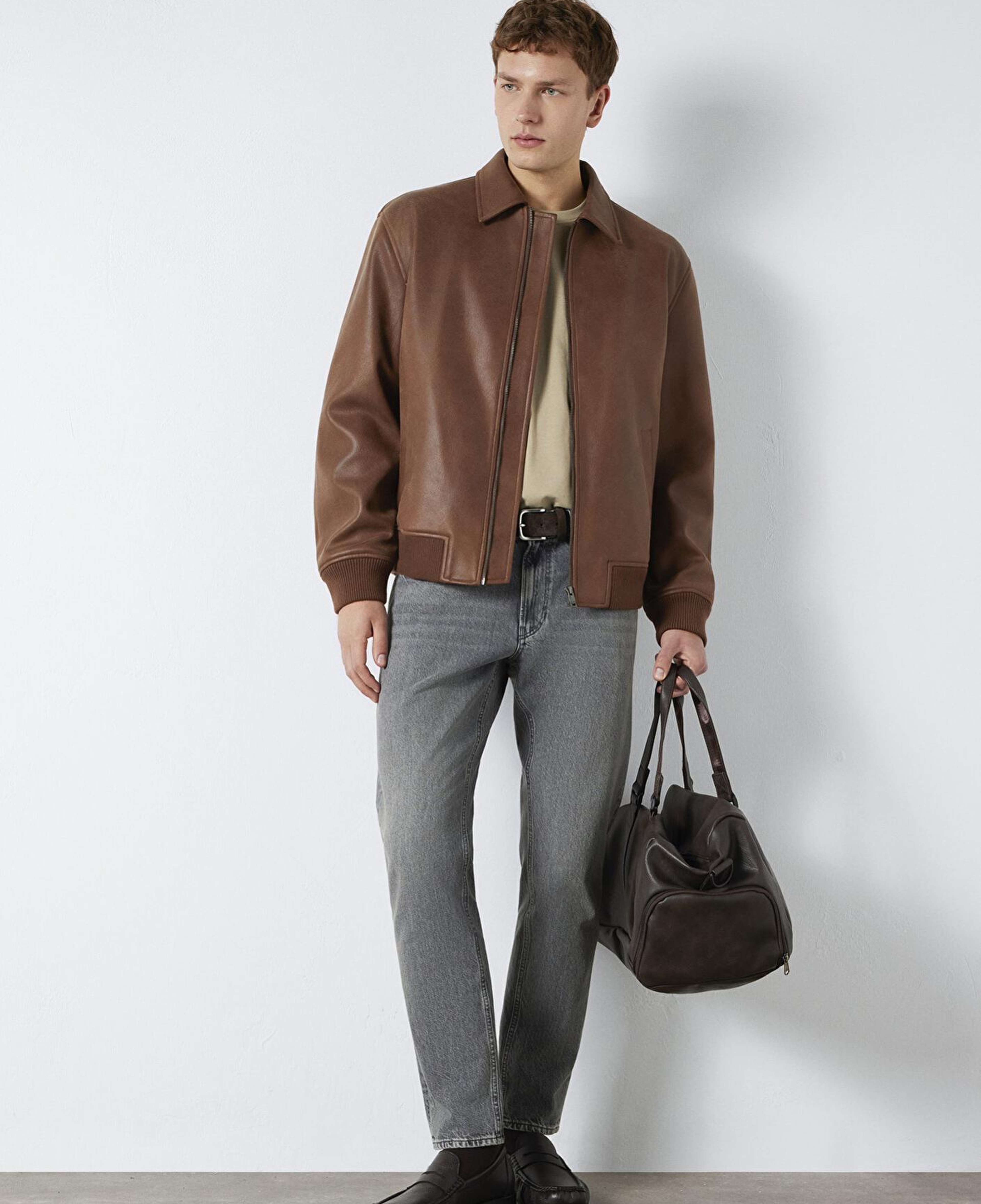 Mavi Kahverengi Suni Deri Ceket Loose Fit / Bol Rahat Kesim 0110775-70242