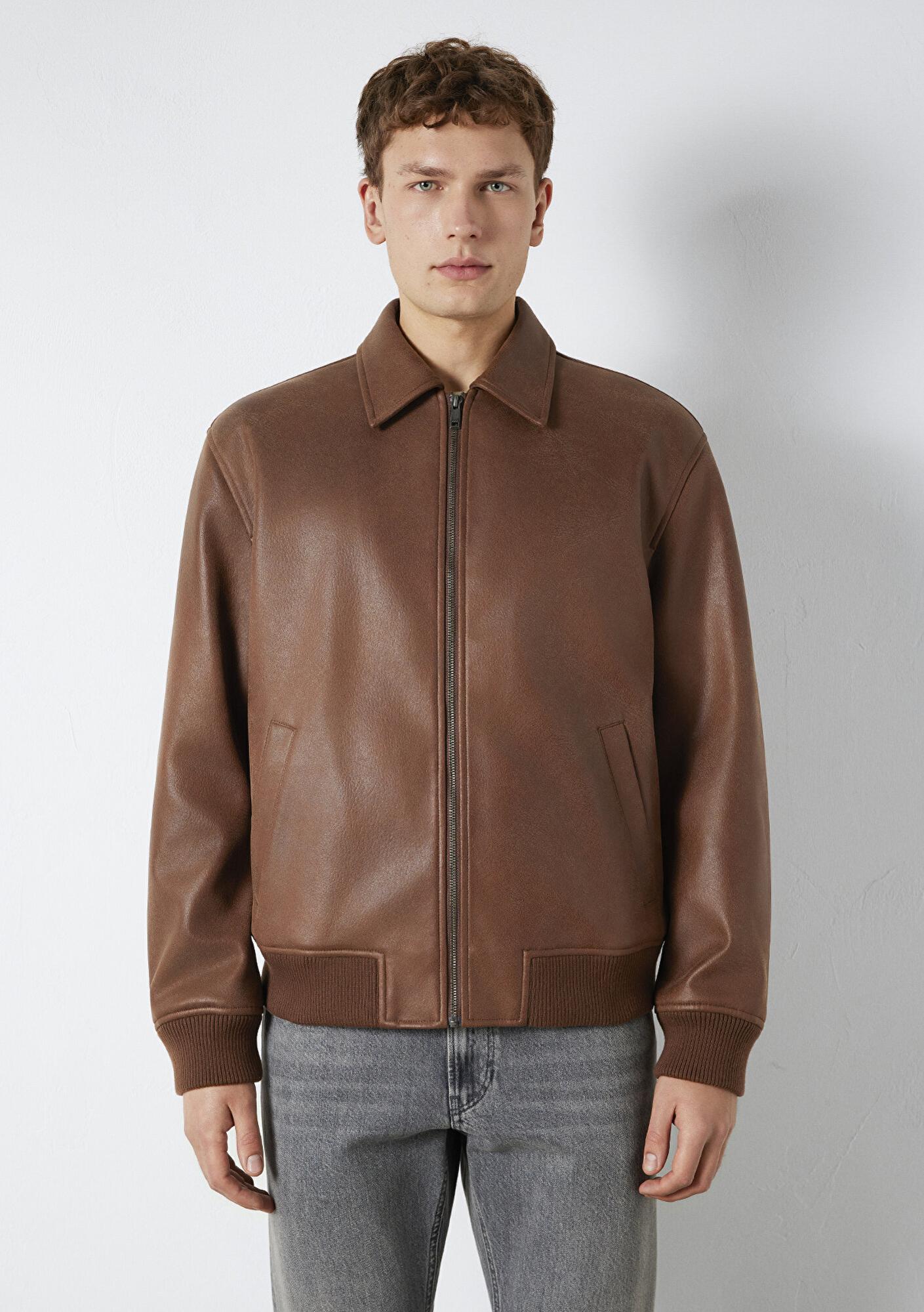 Mavi Kahverengi Suni Deri Ceket Loose Fit / Bol Rahat Kesim 0110775-70242