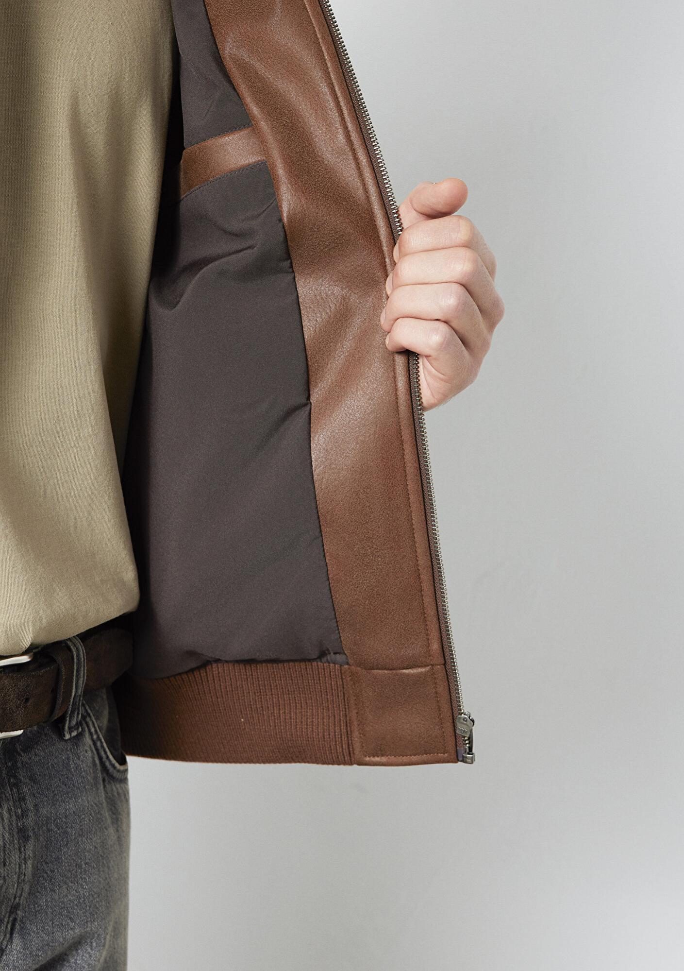 Mavi Kahverengi Suni Deri Ceket Loose Fit / Bol Rahat Kesim 0110775-70242