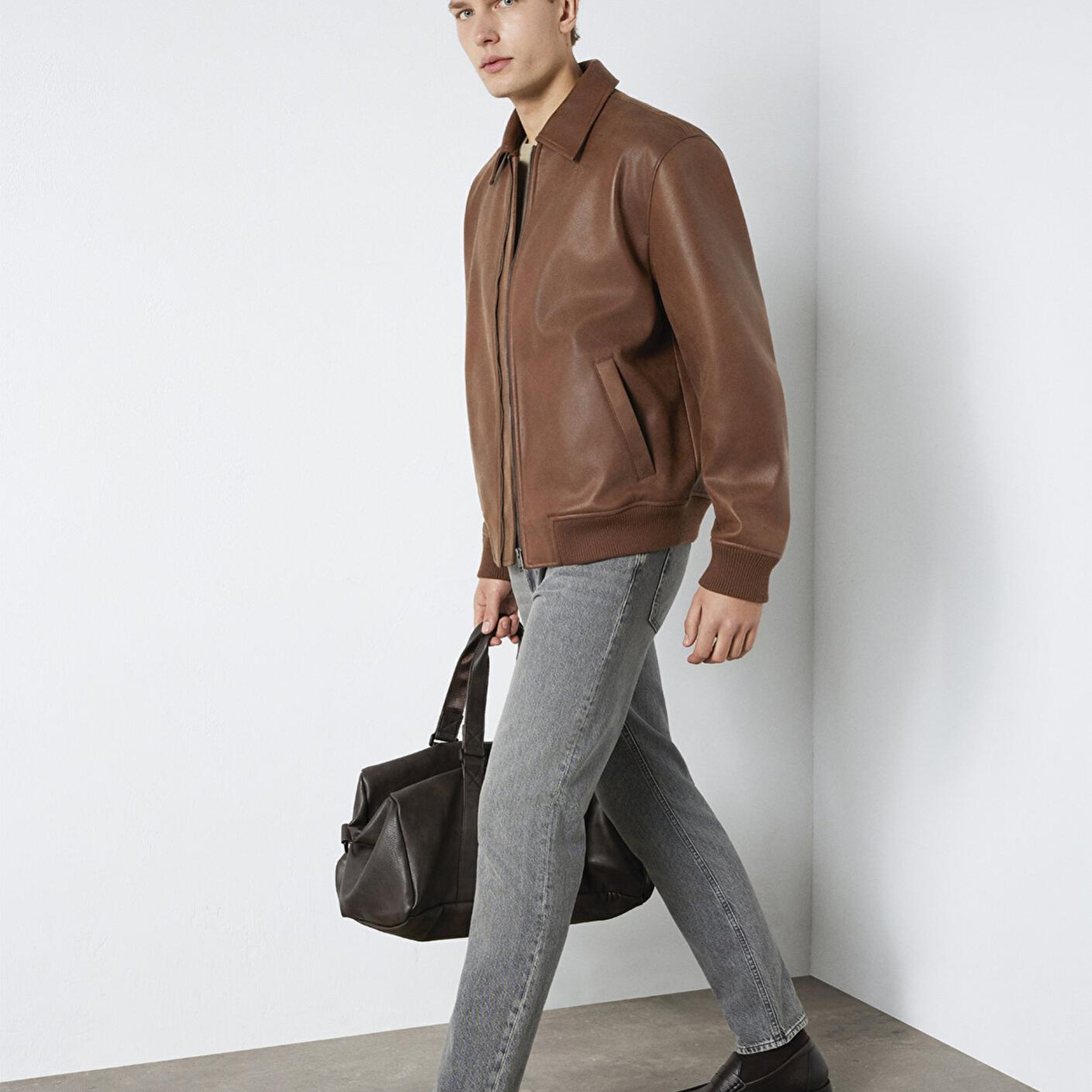 Mavi Kahverengi Suni Deri Ceket Loose Fit / Bol Rahat Kesim 0110775-70242