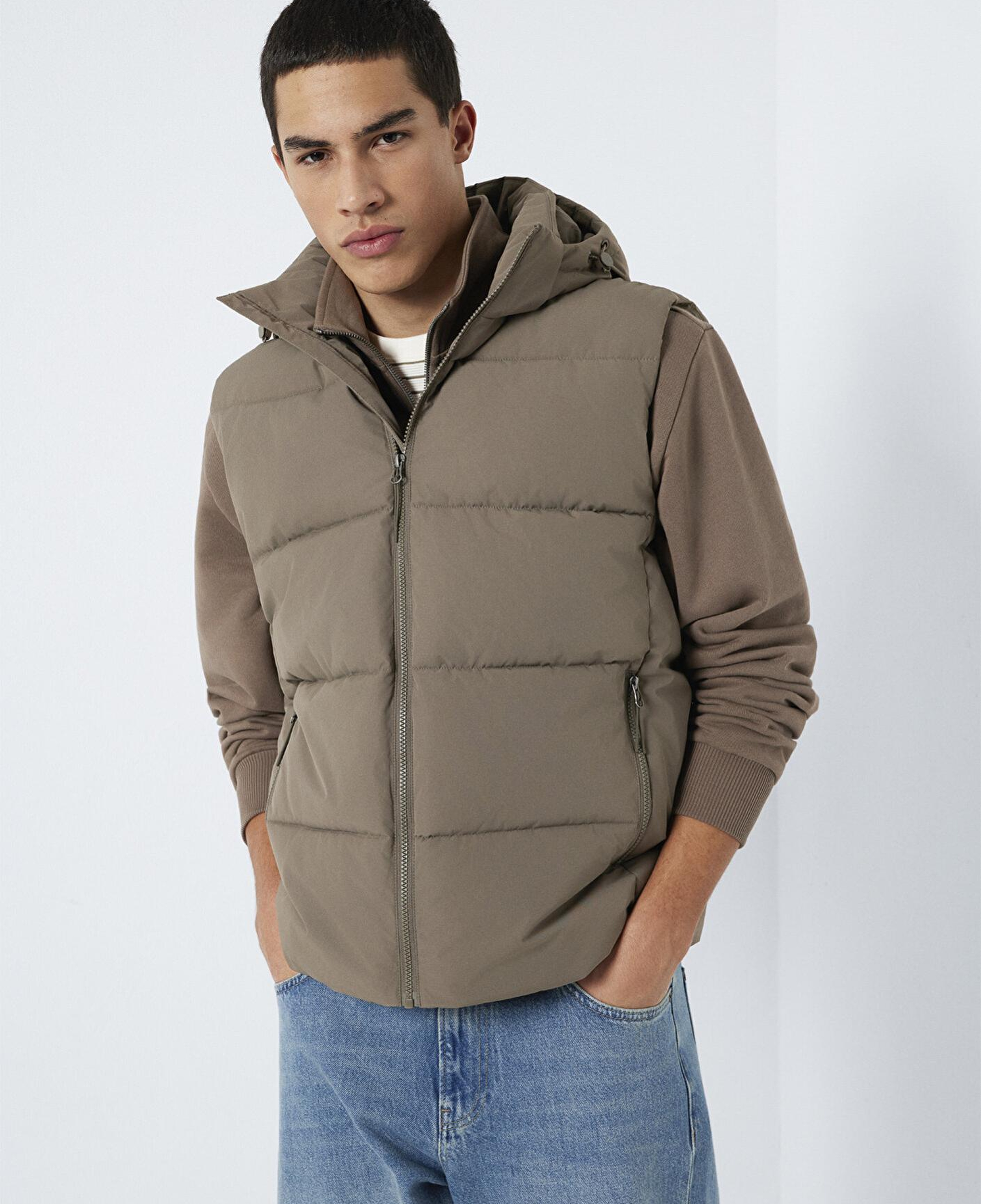 Mavi Kapüşonlu Kahverengi Şişme Yelek Regular Fit / Normal Kesim 0110744-70376