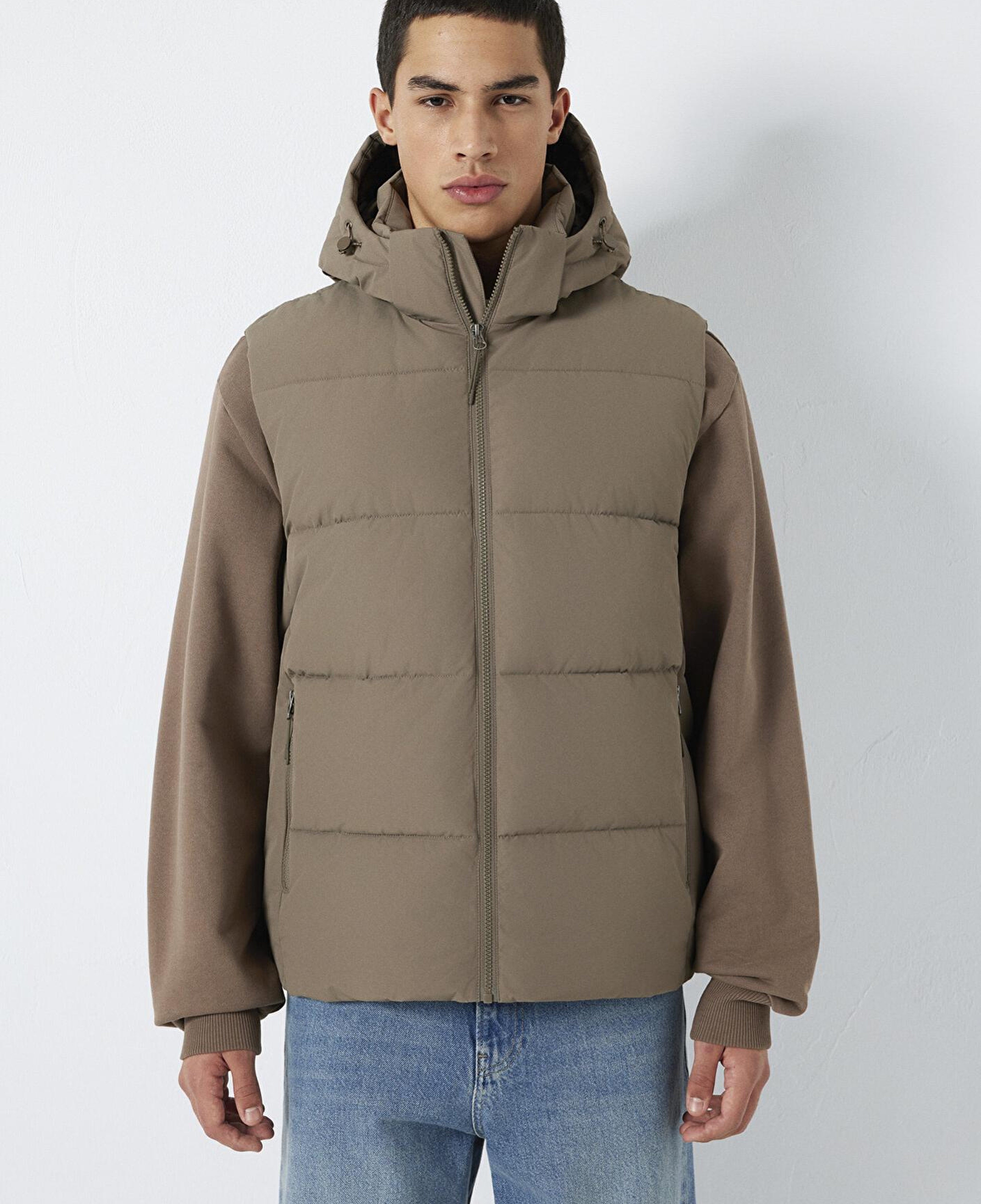 Mavi Kapüşonlu Kahverengi Şişme Yelek Regular Fit / Normal Kesim 0110744-70376