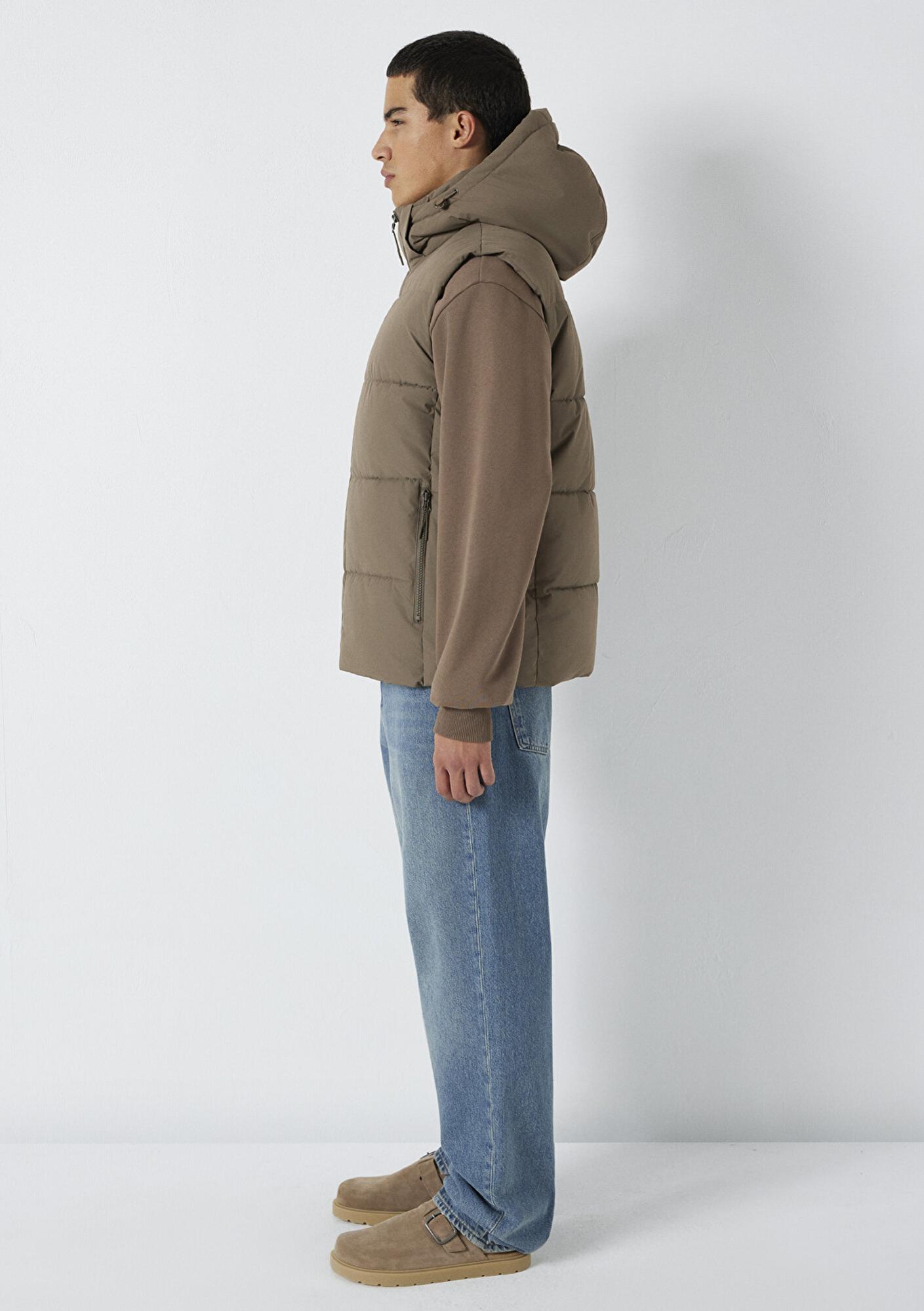 Mavi Kapüşonlu Kahverengi Şişme Yelek Regular Fit / Normal Kesim 0110744-70376