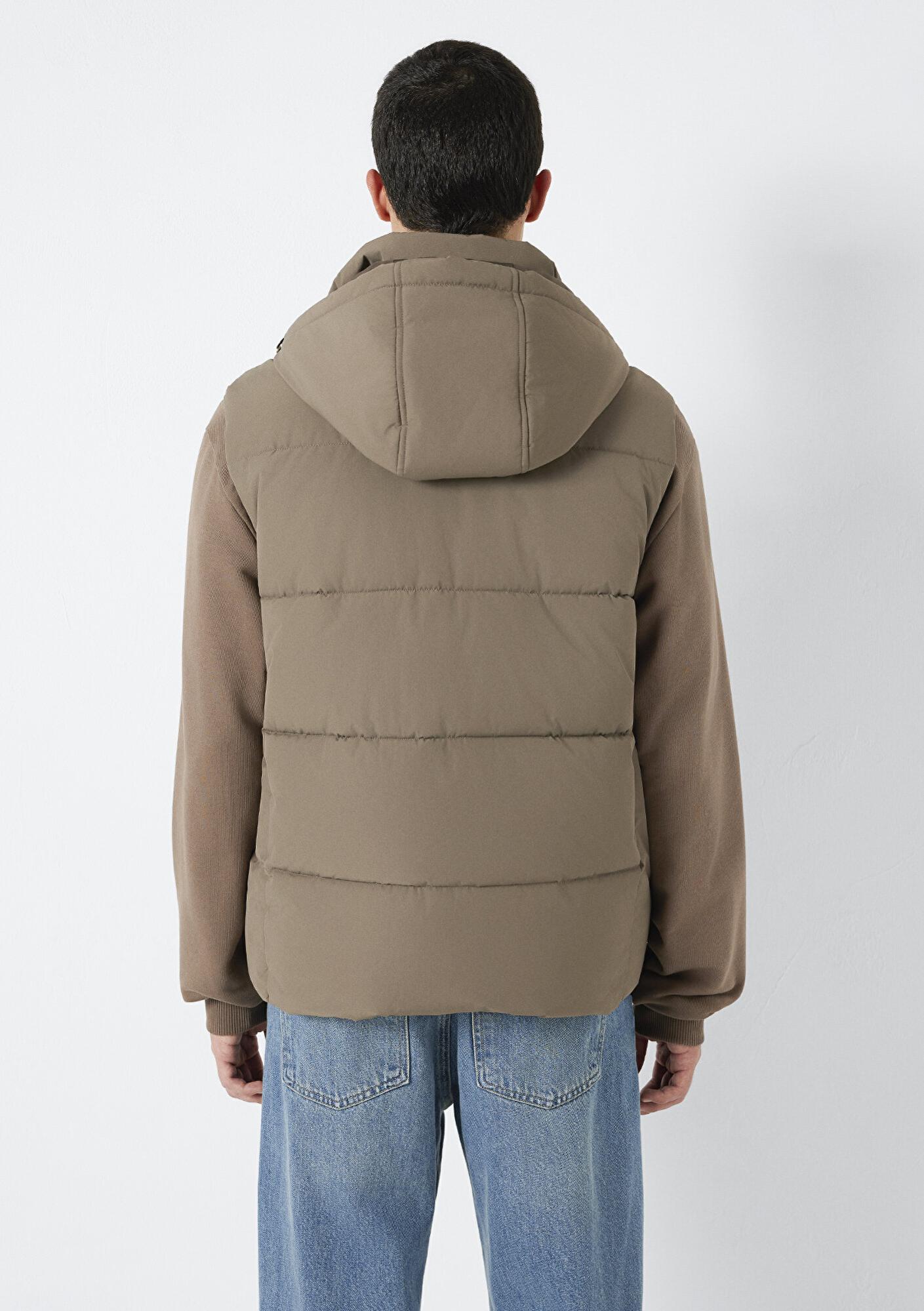 Mavi Kapüşonlu Kahverengi Şişme Yelek Regular Fit / Normal Kesim 0110744-70376