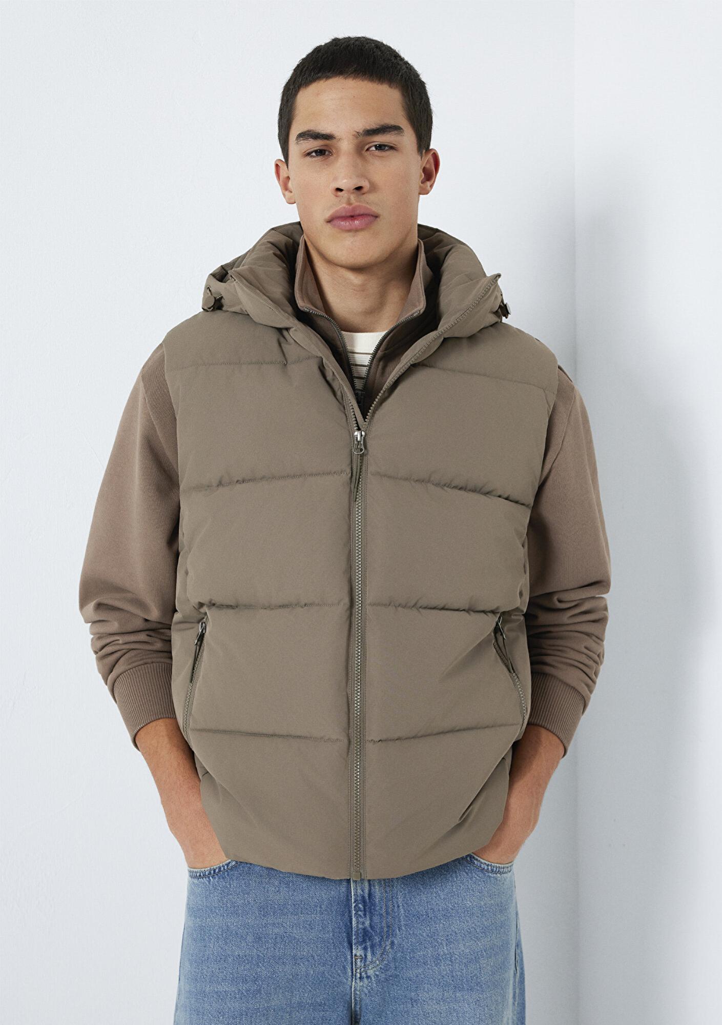 Mavi Kapüşonlu Kahverengi Şişme Yelek Regular Fit / Normal Kesim 0110744-70376