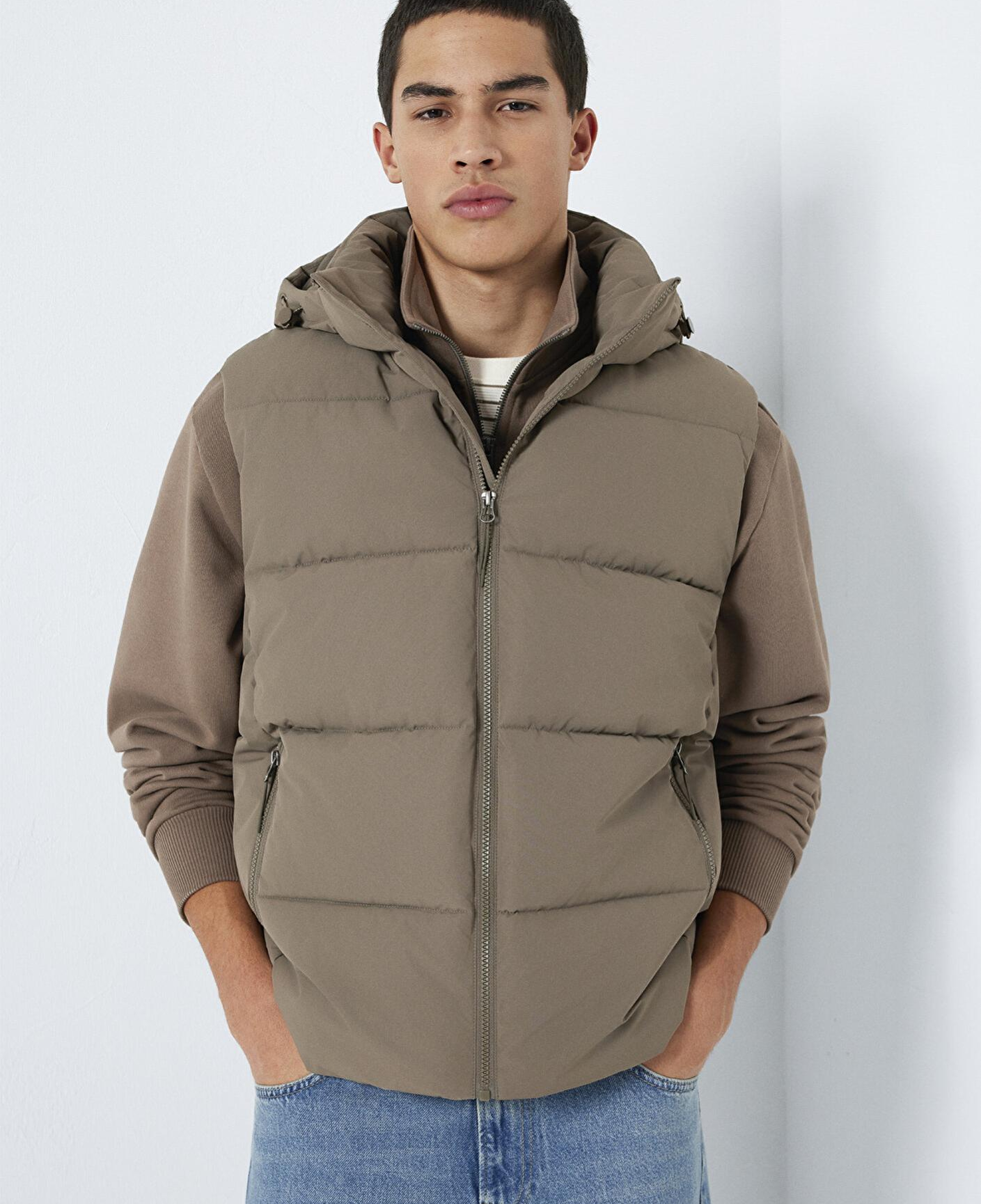 Mavi Kapüşonlu Kahverengi Şişme Yelek Regular Fit / Normal Kesim 0110744-70376