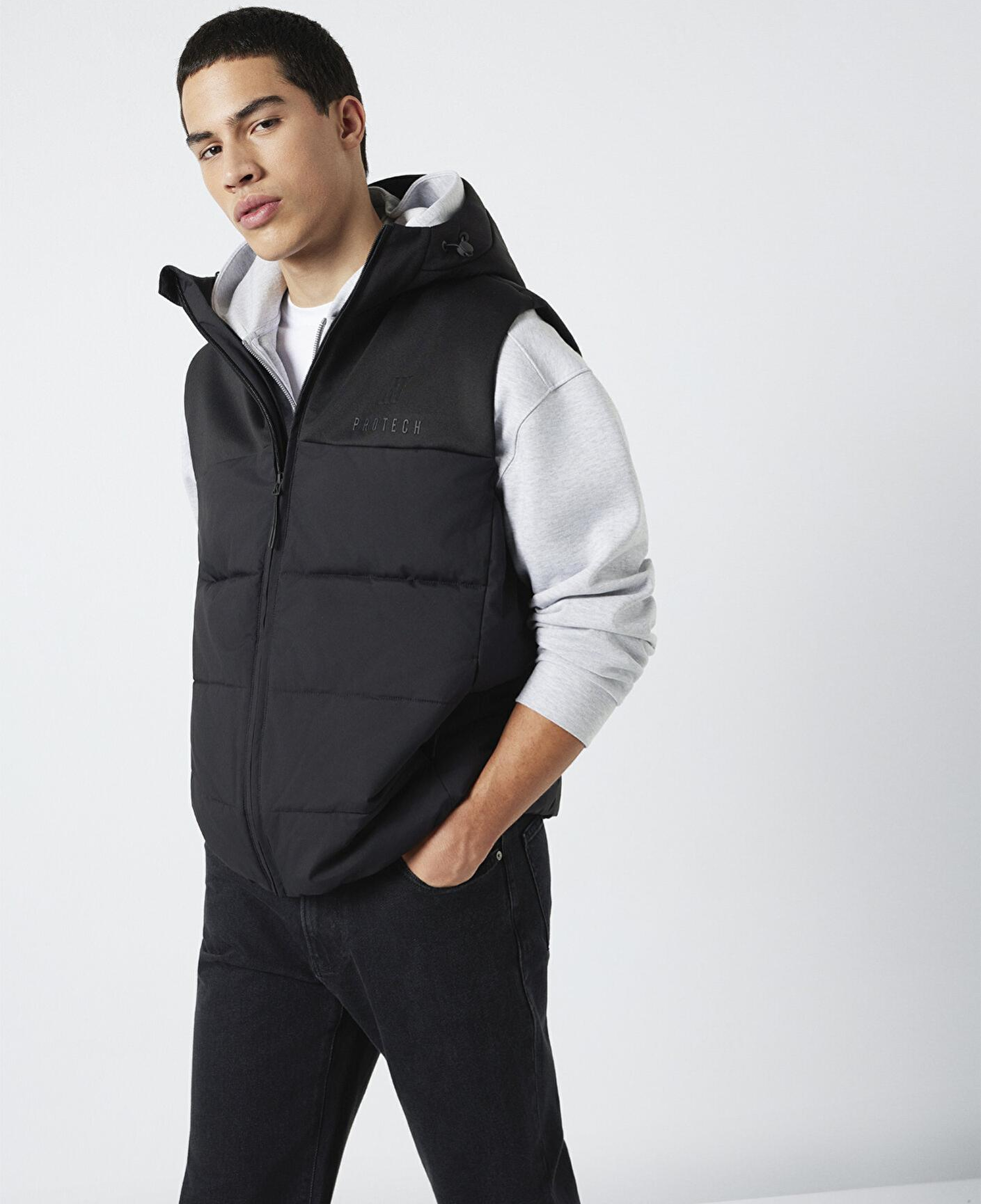 Mavi Kapüşonlu Siyah Şişme Yelek Loose Fit / Bol Rahat Kesim 0110786-71379