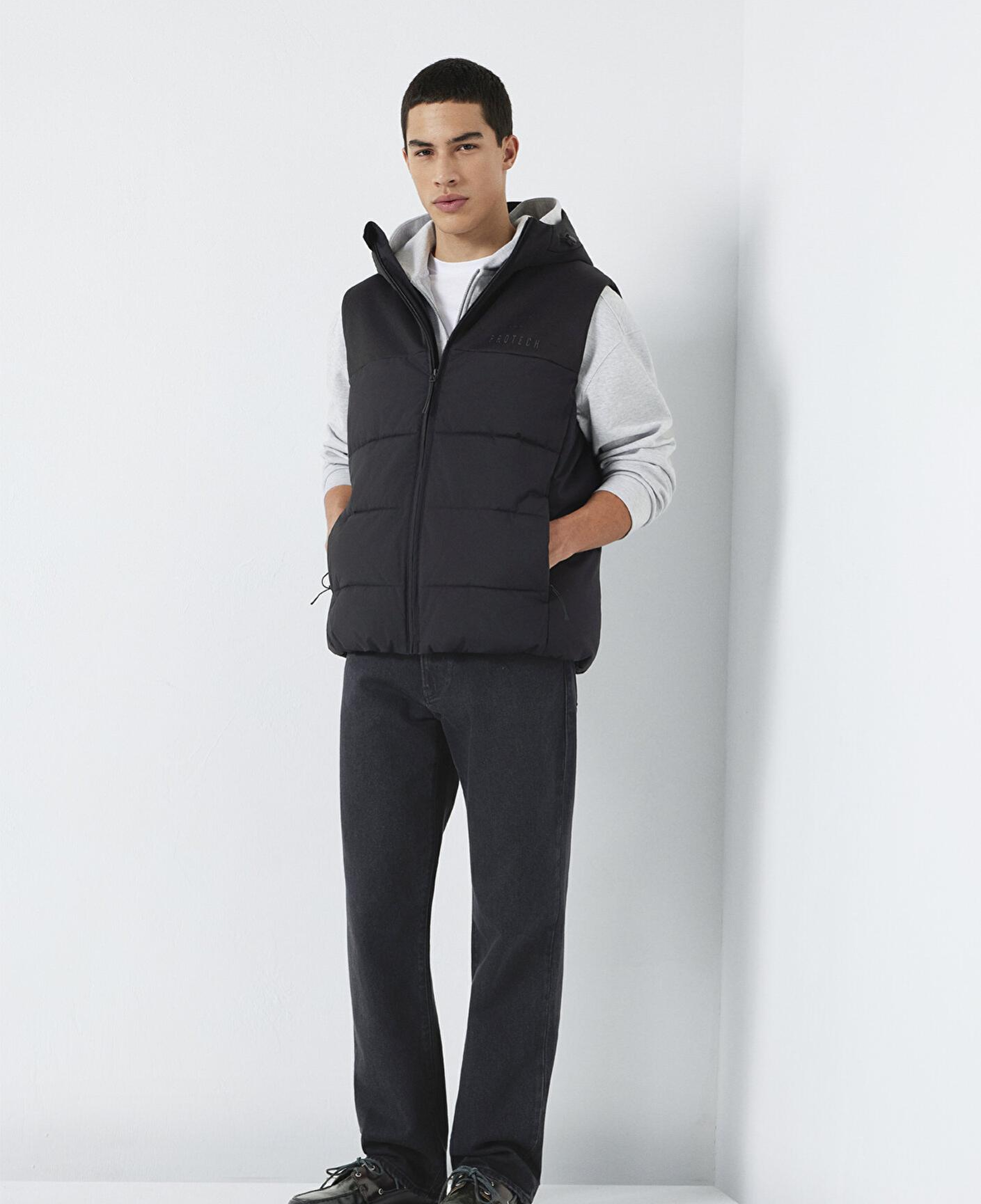 Mavi Kapüşonlu Siyah Şişme Yelek Loose Fit / Bol Rahat Kesim 0110786-71379