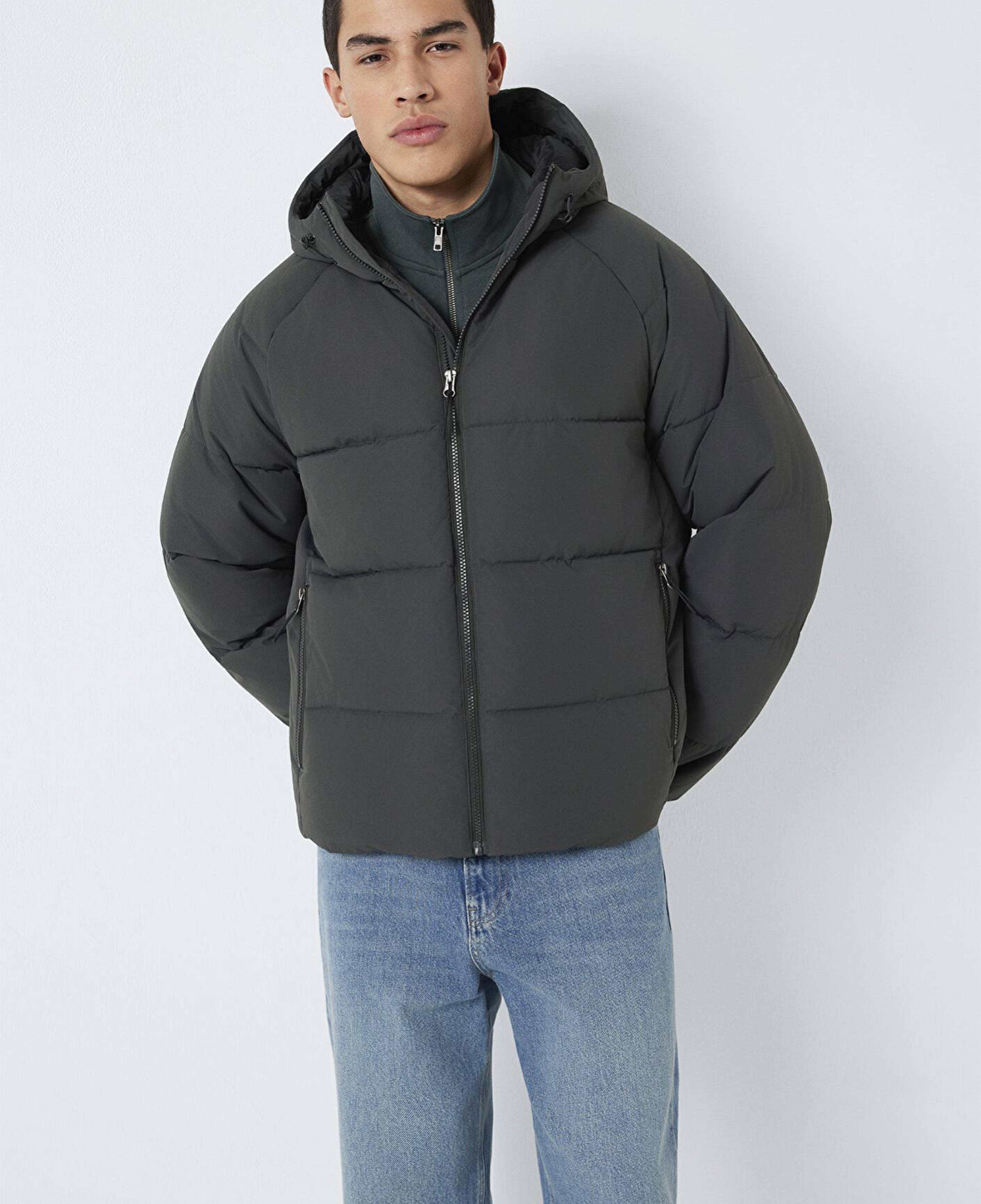 Mavi Kapüşonlu Antrasit Şişme Mont 0110756-89939