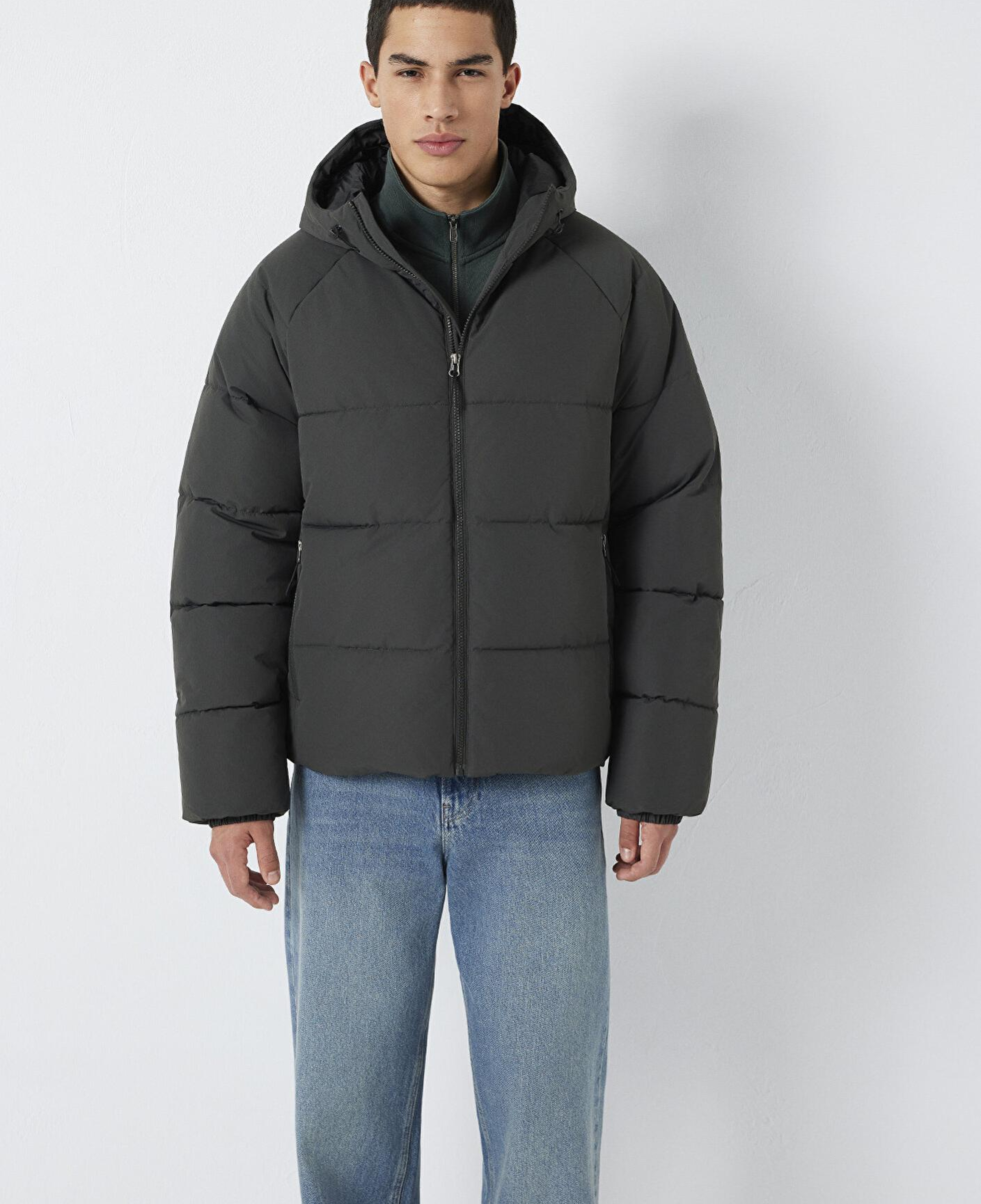 Mavi Kapüşonlu Antrasit Şişme Mont 0110756-89939