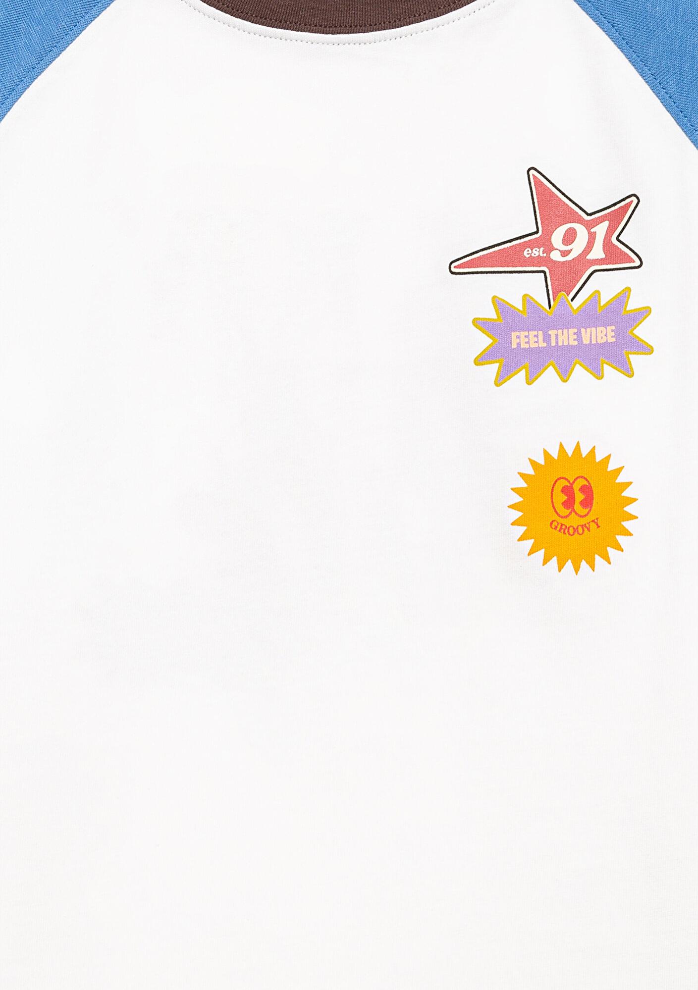 Mavi Baskılı Ekru Tişört Loose Fit / Bol Rahat Kesim 6610410-70057