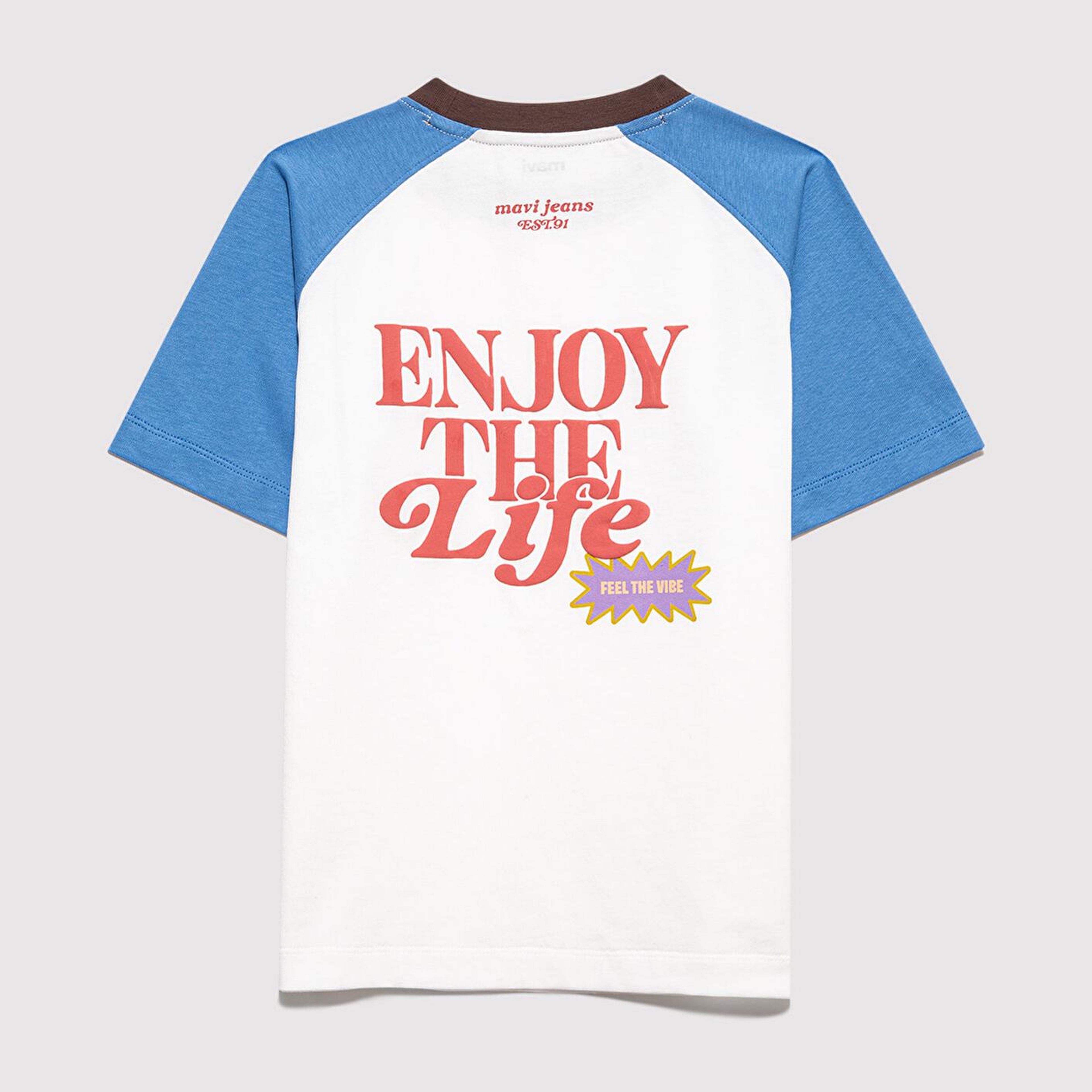 Mavi Baskılı Ekru Tişört Loose Fit / Bol Rahat Kesim 6610410-70057