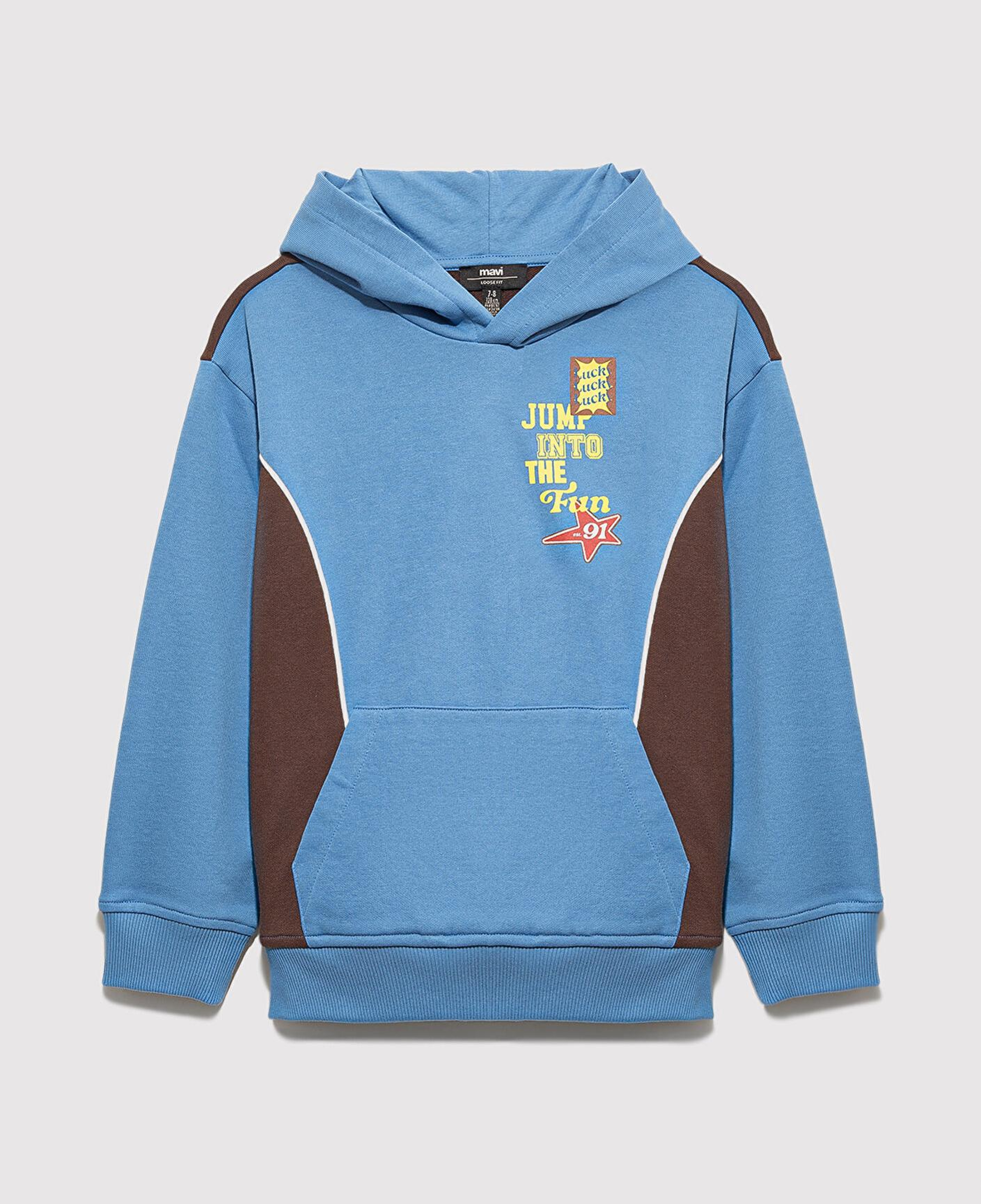 Mavi Baskılı Kapüşonlu Mavi Sweatshirt 6S10166-70724