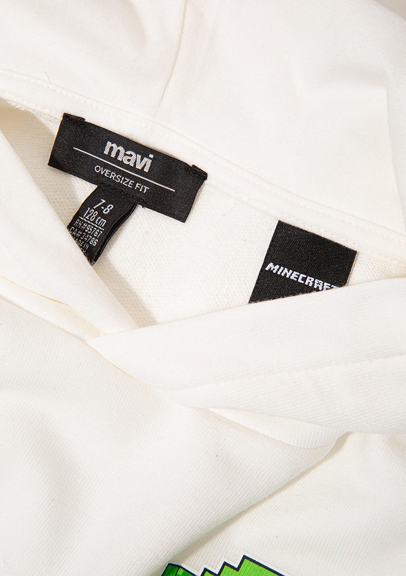 Mavi Minecraft Baskılı Kapüşonlu Ekru Sweatshirt. 6S10176-70057