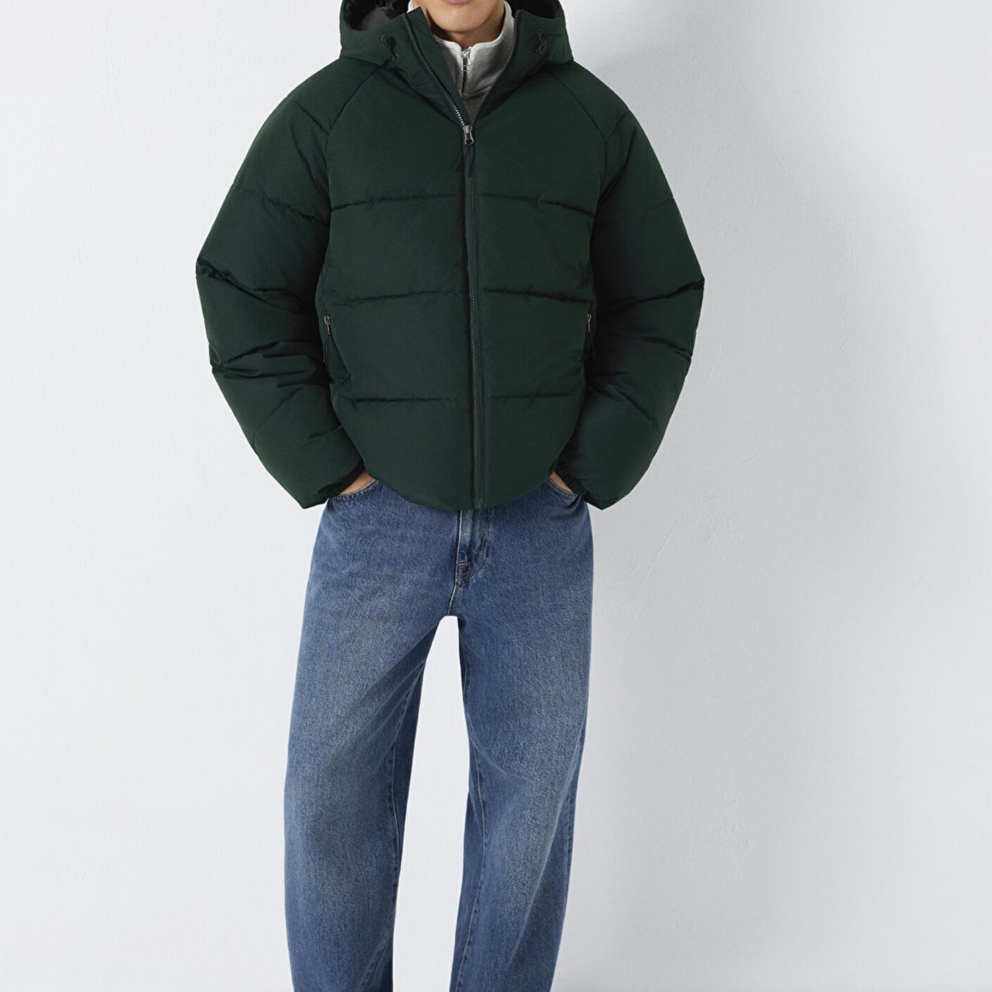 Mavi Kapüşonlu Yeşil Şişme Mont 0110756-85370