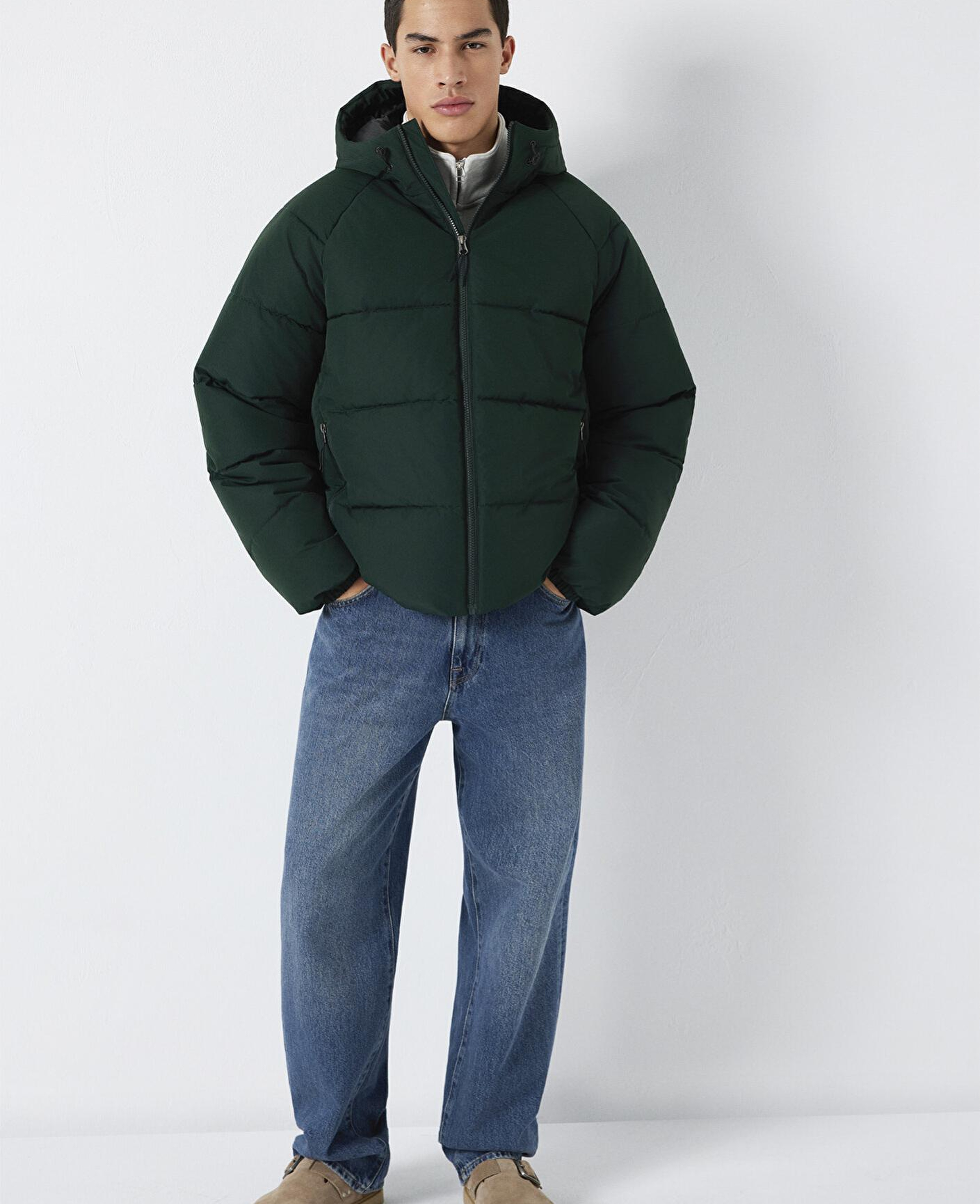 Mavi Kapüşonlu Yeşil Şişme Mont 0110756-85370