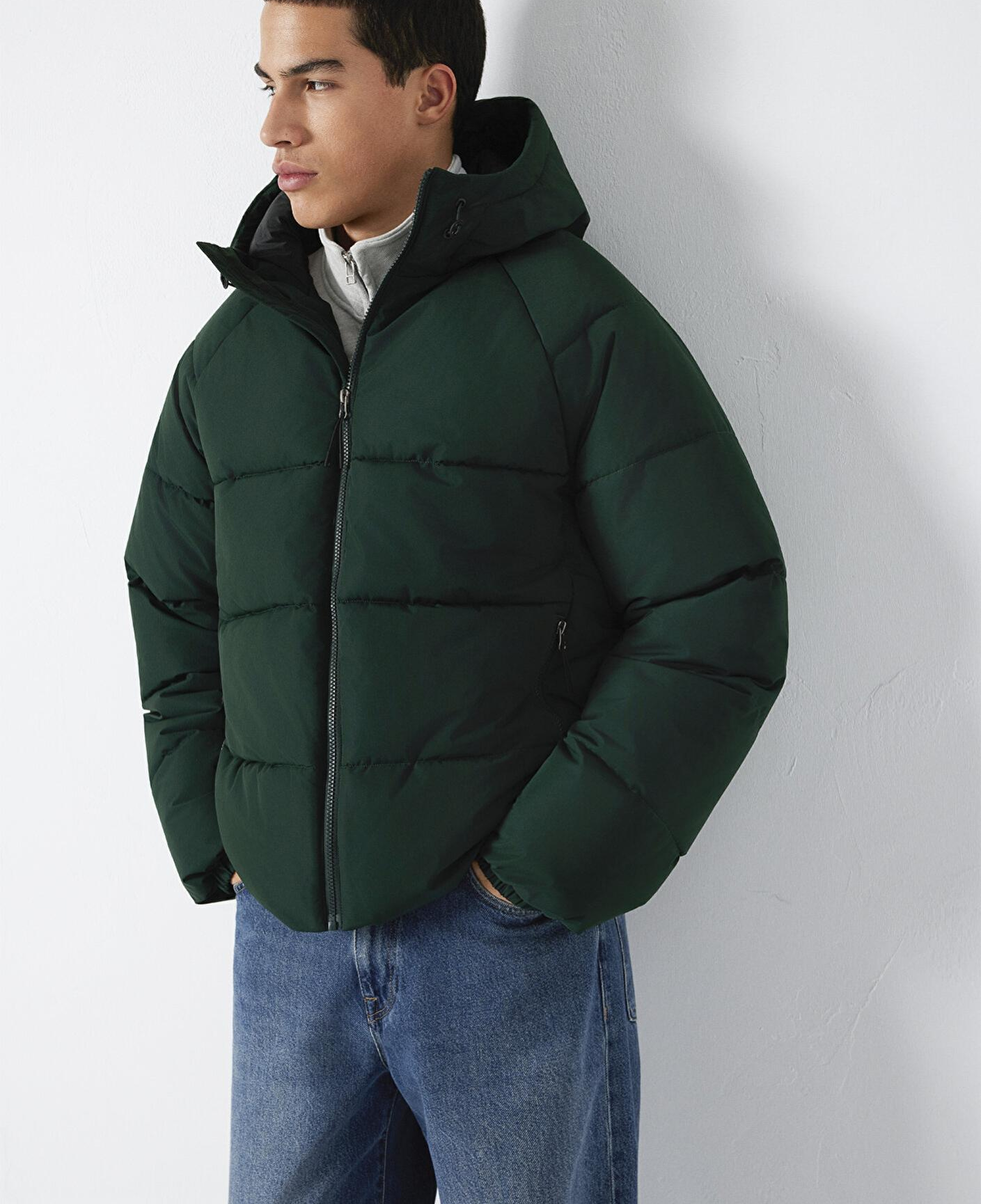 Mavi Kapüşonlu Yeşil Şişme Mont 0110756-85370