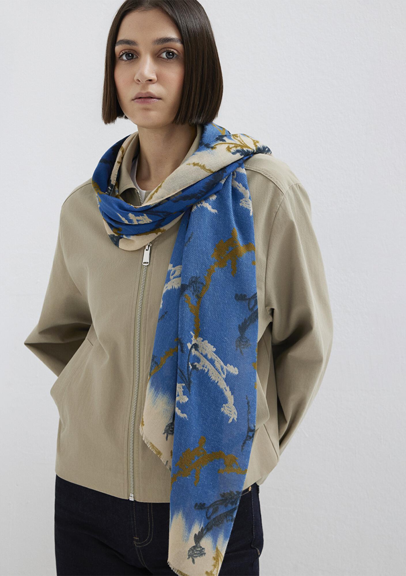 Mavi Desenli Lacivert Şal 1913849-35596