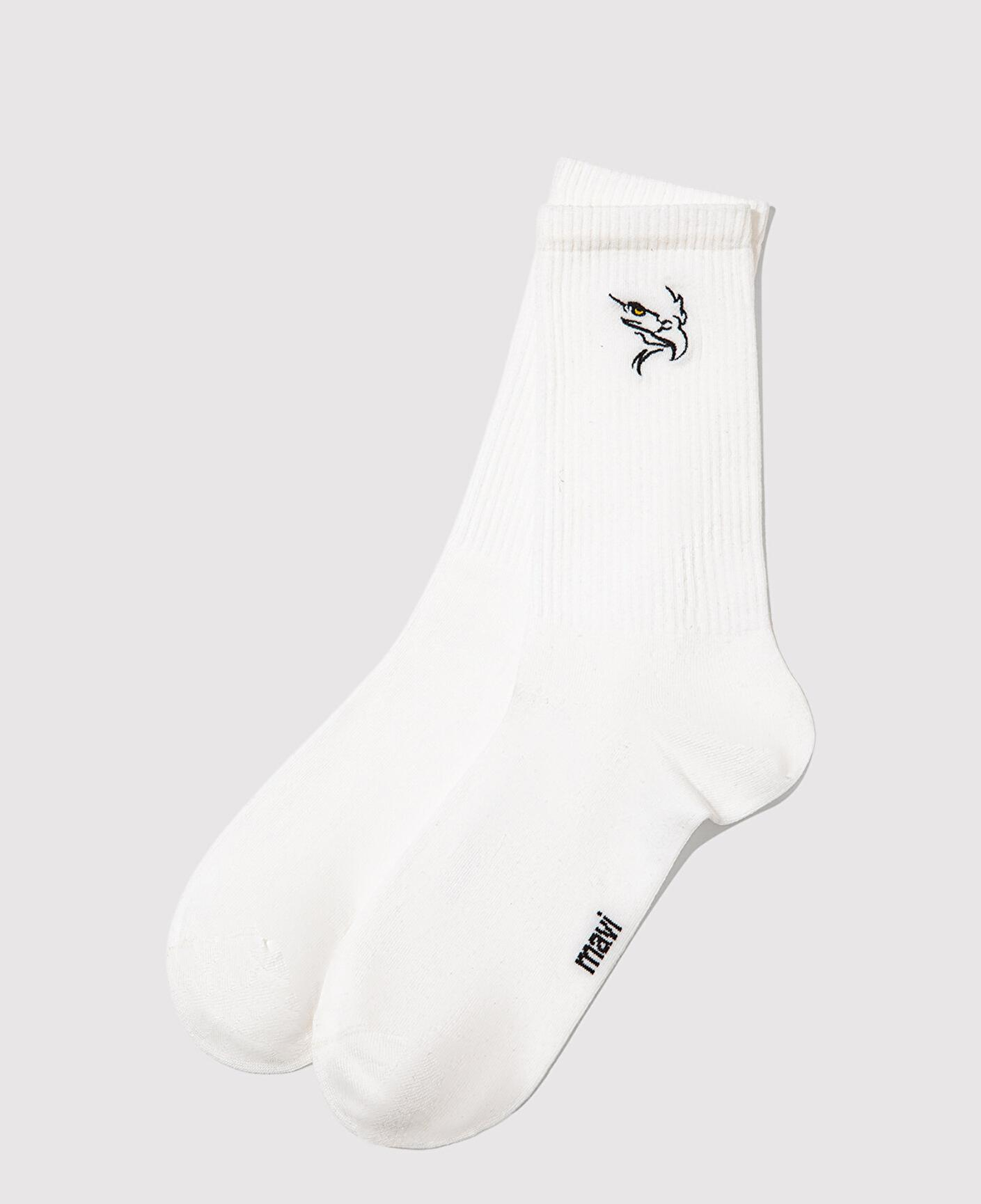 Mavi Kuş Nakışlı Beyaz Soket Çorap 0912186-620