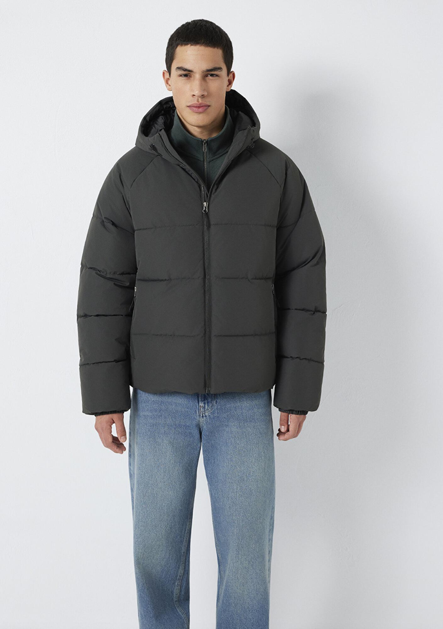 Mavi Kapüşonlu Antrasit Şişme Mont 0110756-89939