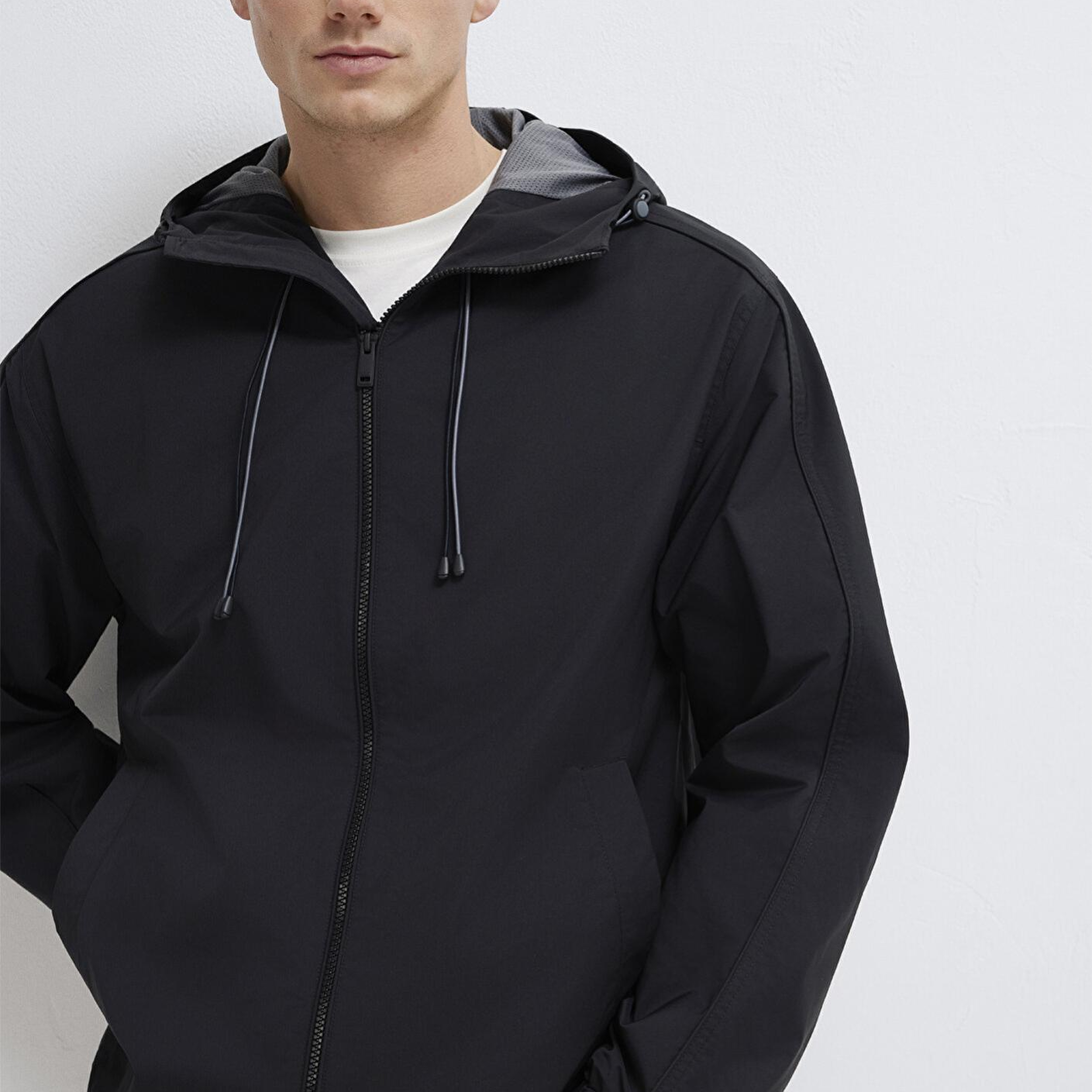 Mavi Kapüşonlu Siyah Ceket Loose Fit / Bol Rahat Kesim 0110818-900