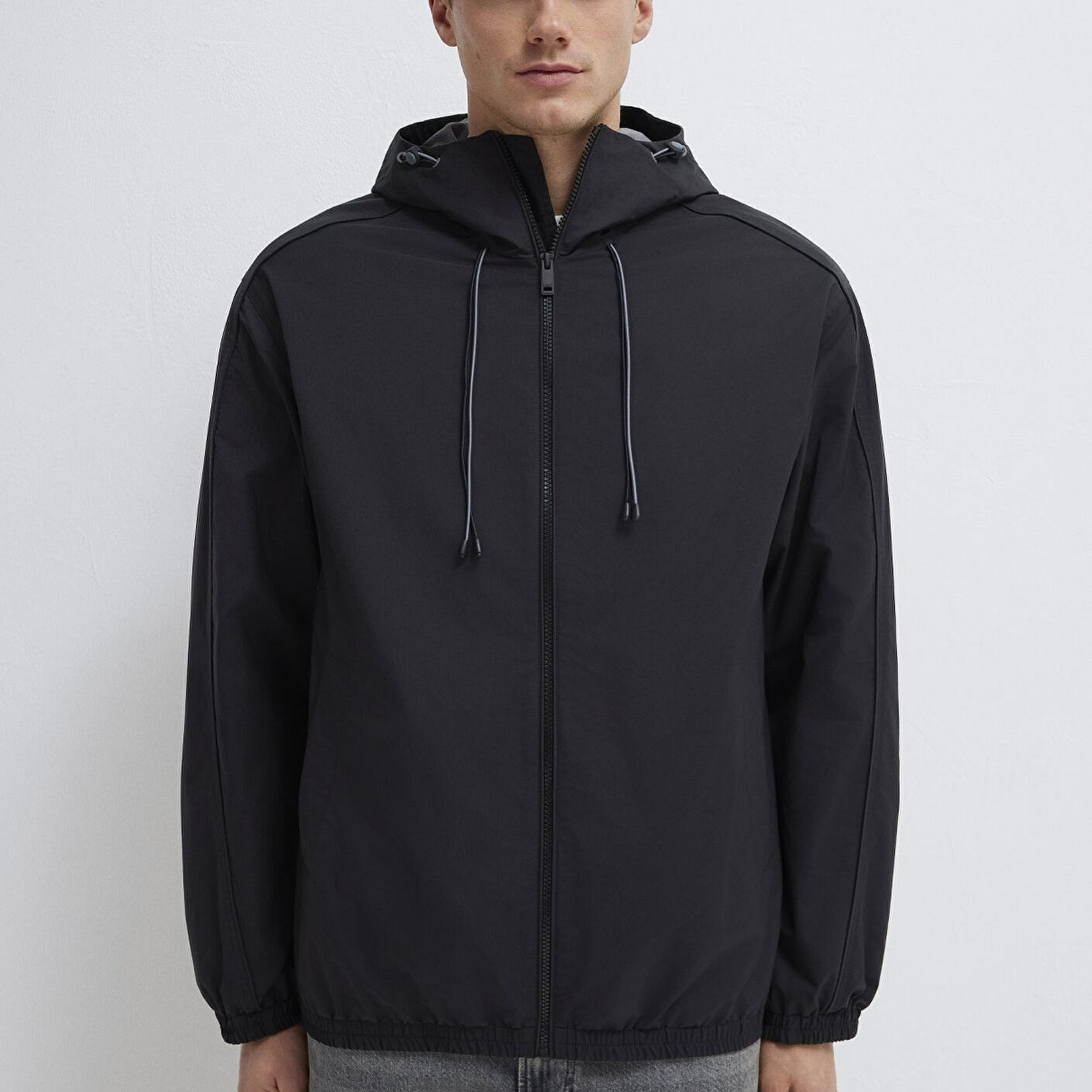 Mavi Kapüşonlu Siyah Ceket Loose Fit / Bol Rahat Kesim 0110818-900