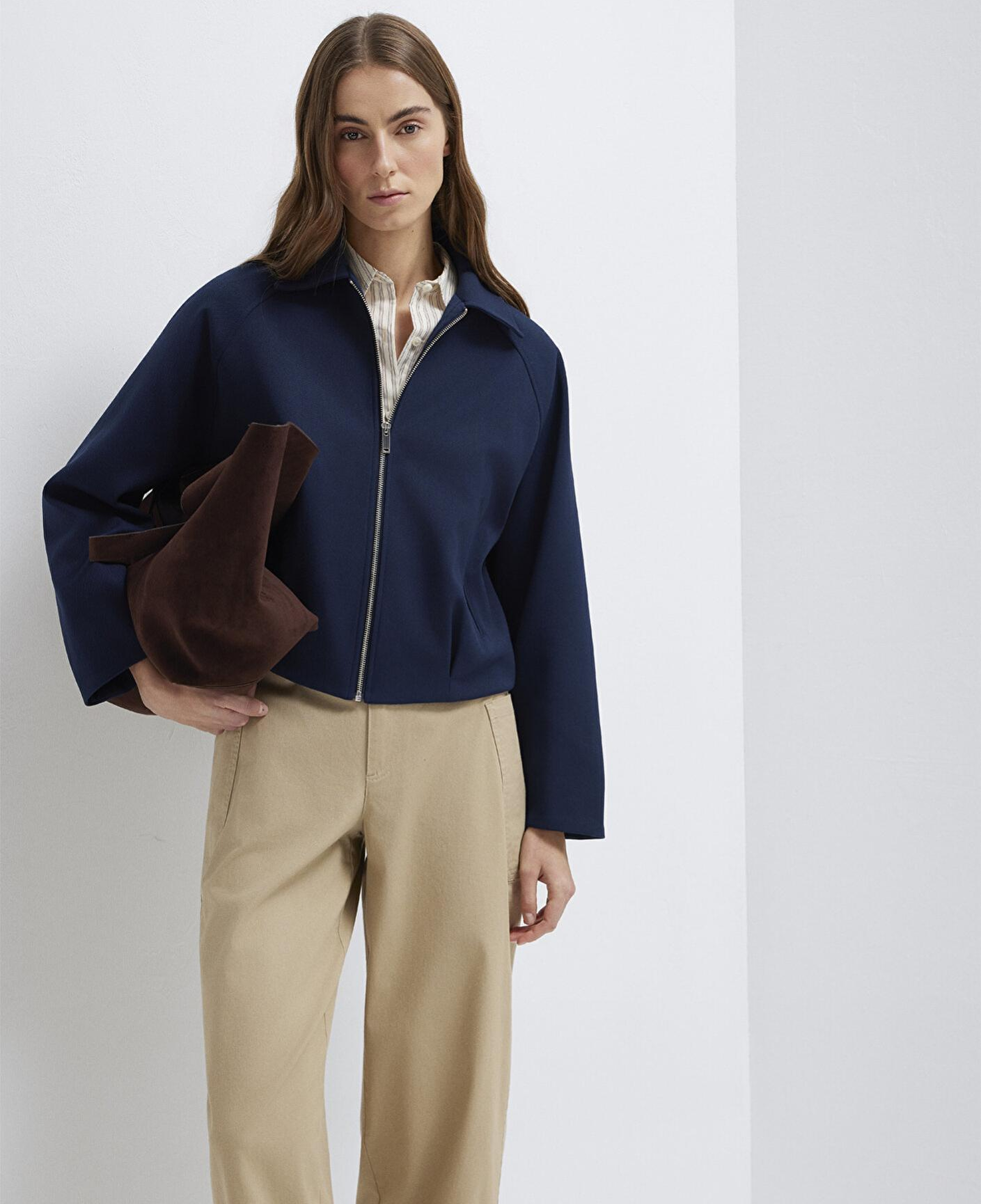 Mavi Lacivert Crop Ceket Oversize / Geniş Kesim 1110820-82318