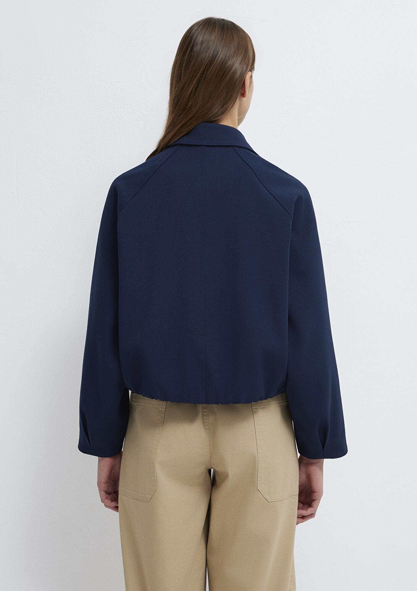 Mavi Lacivert Crop Ceket Oversize / Geniş Kesim 1110820-82318