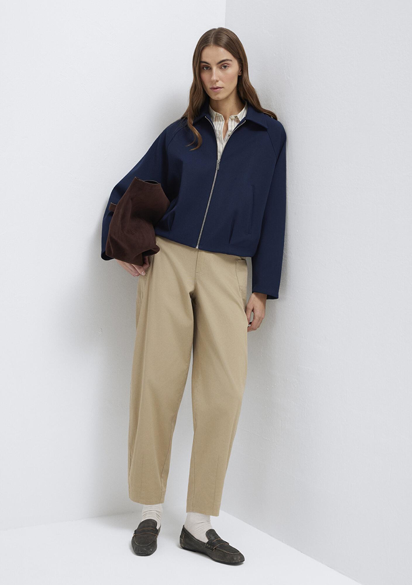 Mavi Lacivert Crop Ceket Oversize / Geniş Kesim 1110820-82318