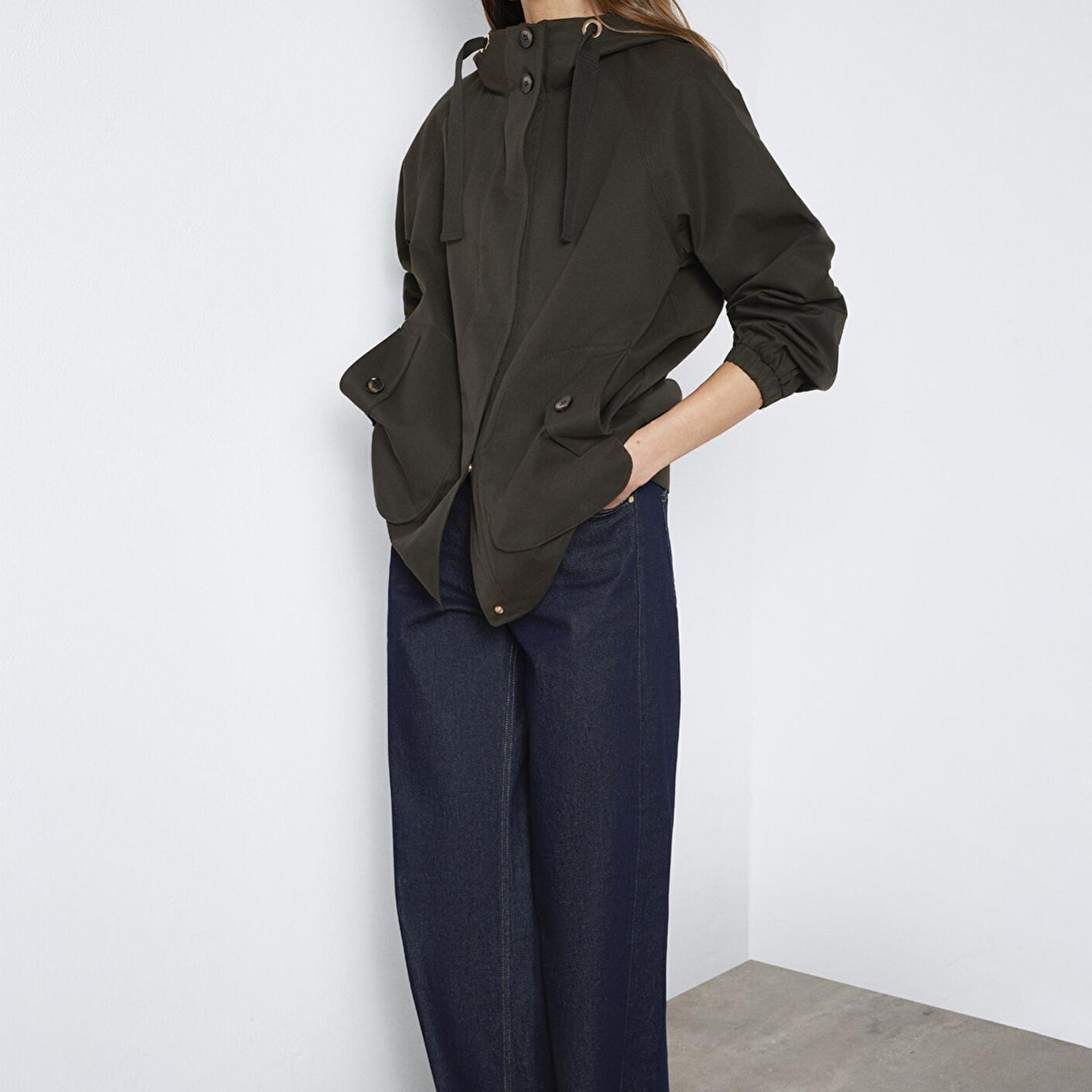 Mavi Kapüşonlu Haki Ceket Loose Fit / Bol Rahat Kesim 1110014-90707