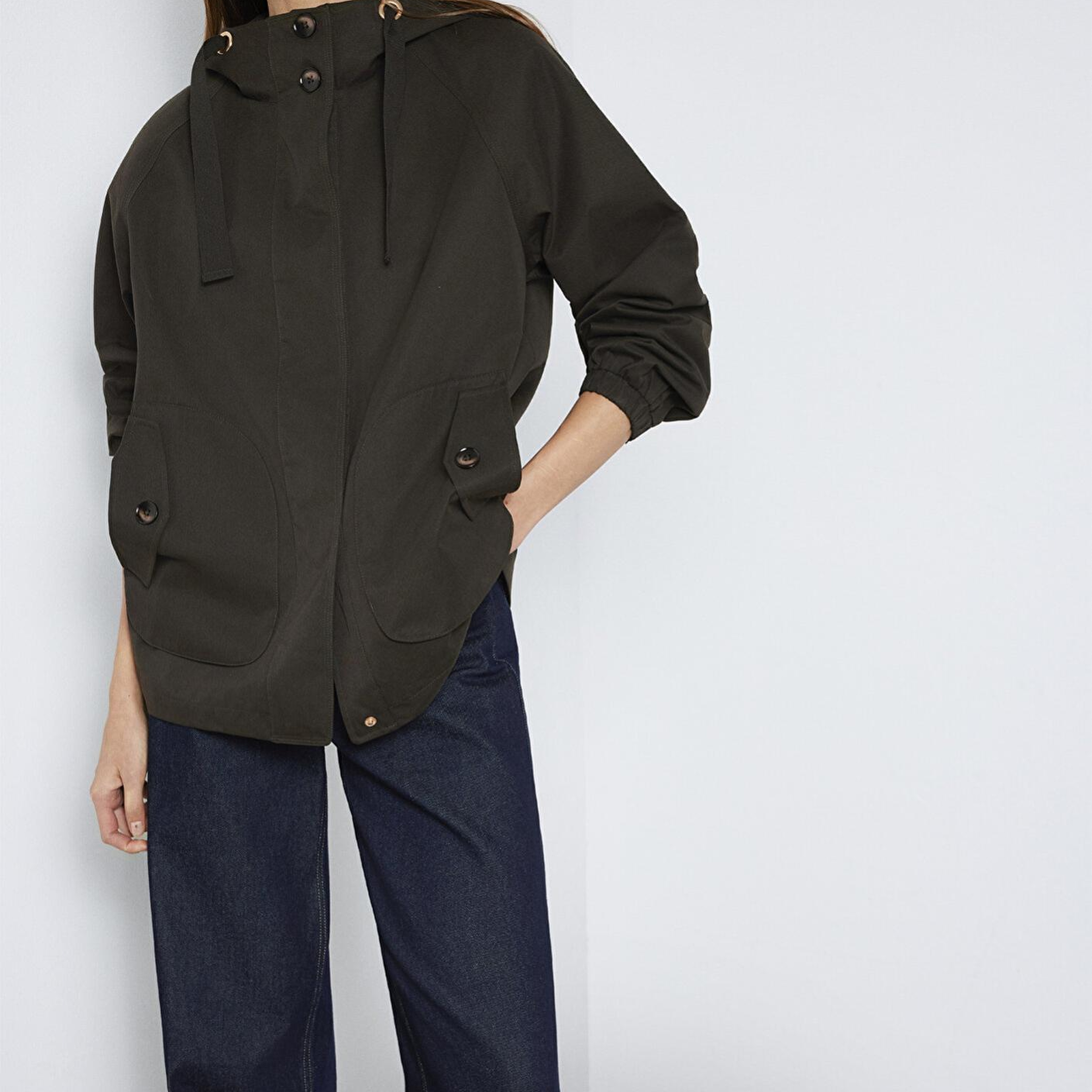 Mavi Kapüşonlu Haki Ceket Loose Fit / Bol Rahat Kesim 1110014-90707