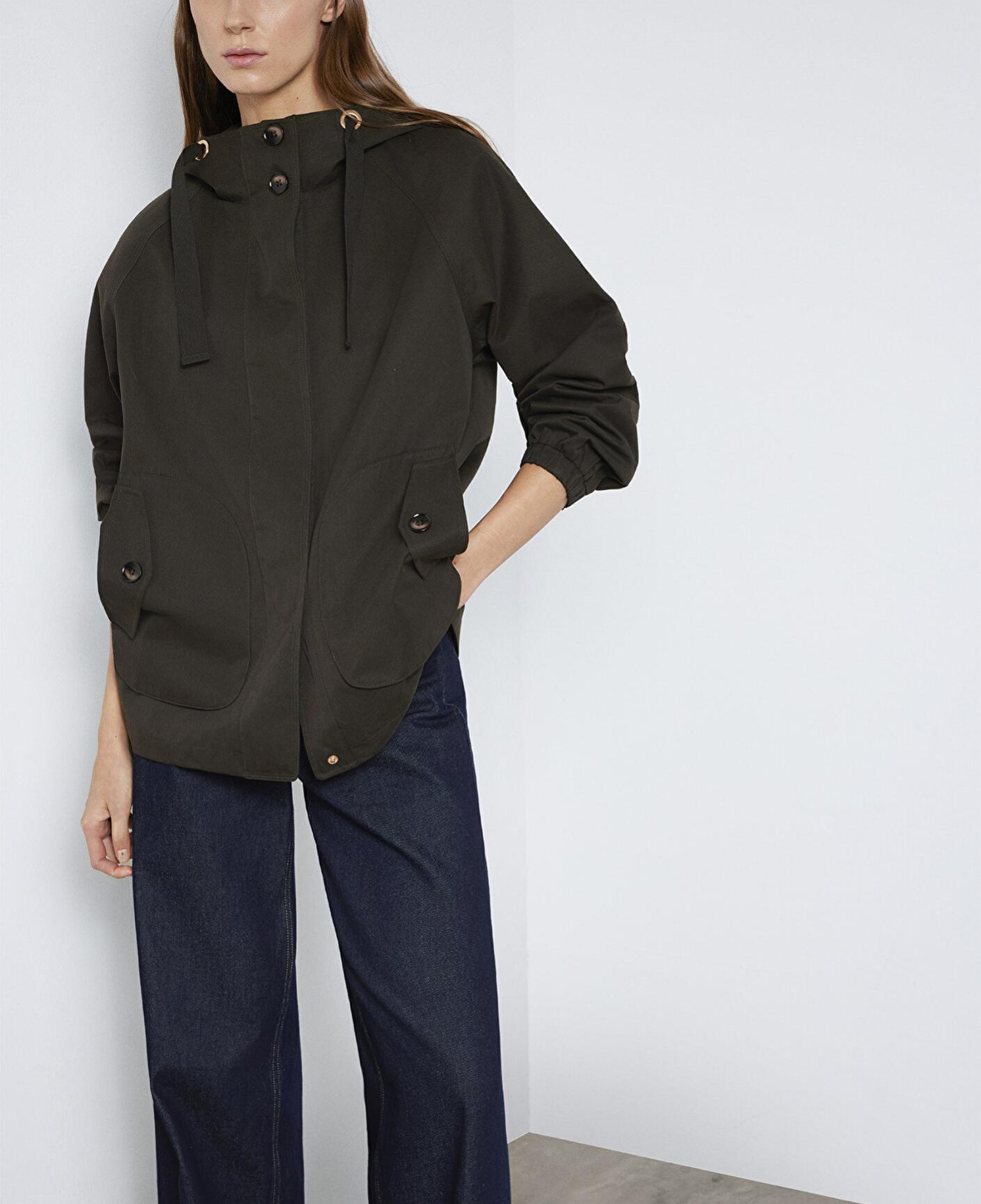 Mavi Kapüşonlu Haki Ceket Loose Fit / Bol Rahat Kesim 1110014-90707