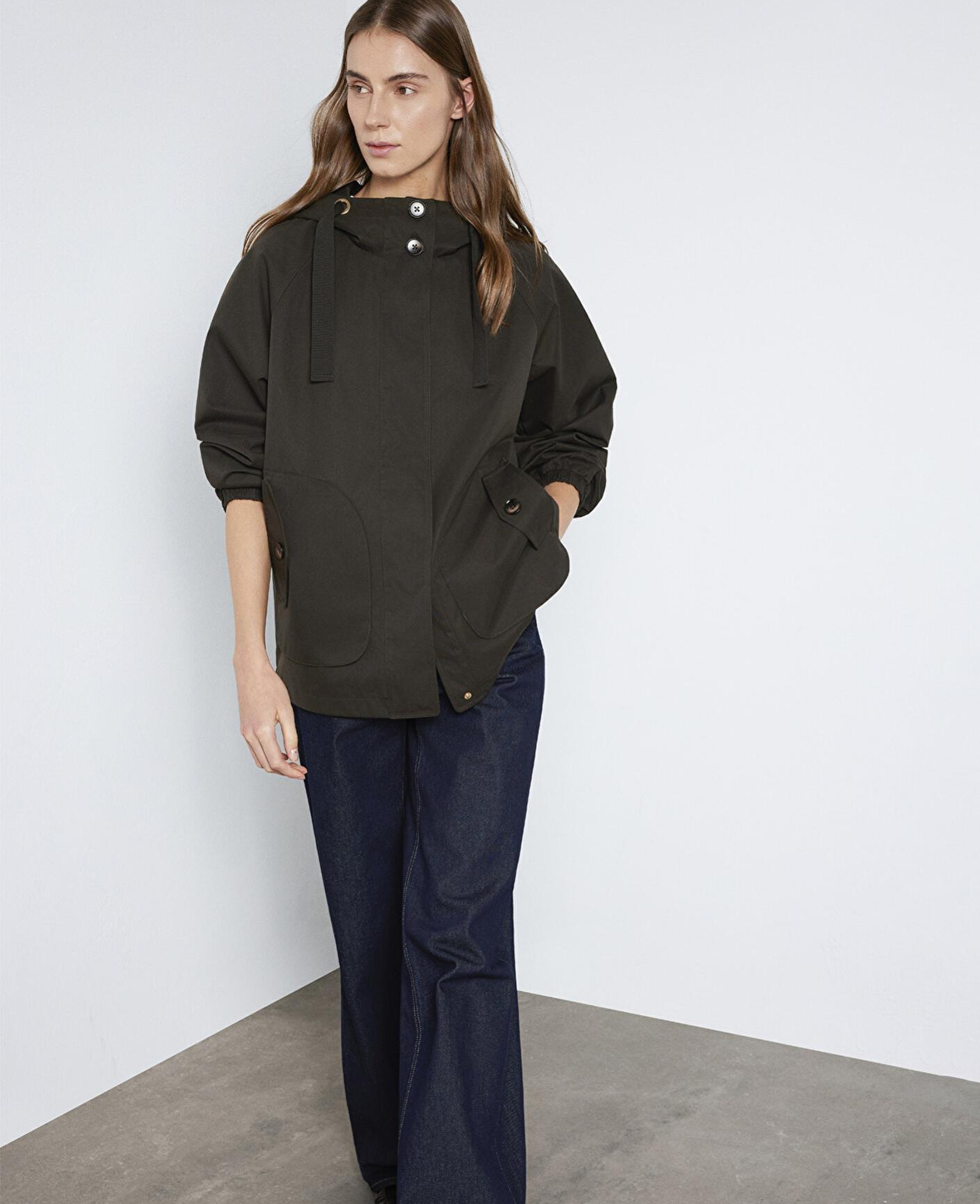 Mavi Kapüşonlu Haki Ceket Loose Fit / Bol Rahat Kesim 1110014-90707