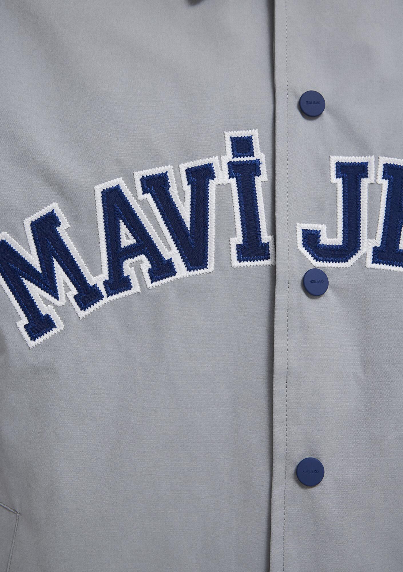 Mavi Nakış Detaylı Gri Ceket Loose Fit / Bol Rahat Kesim 0110769-82824