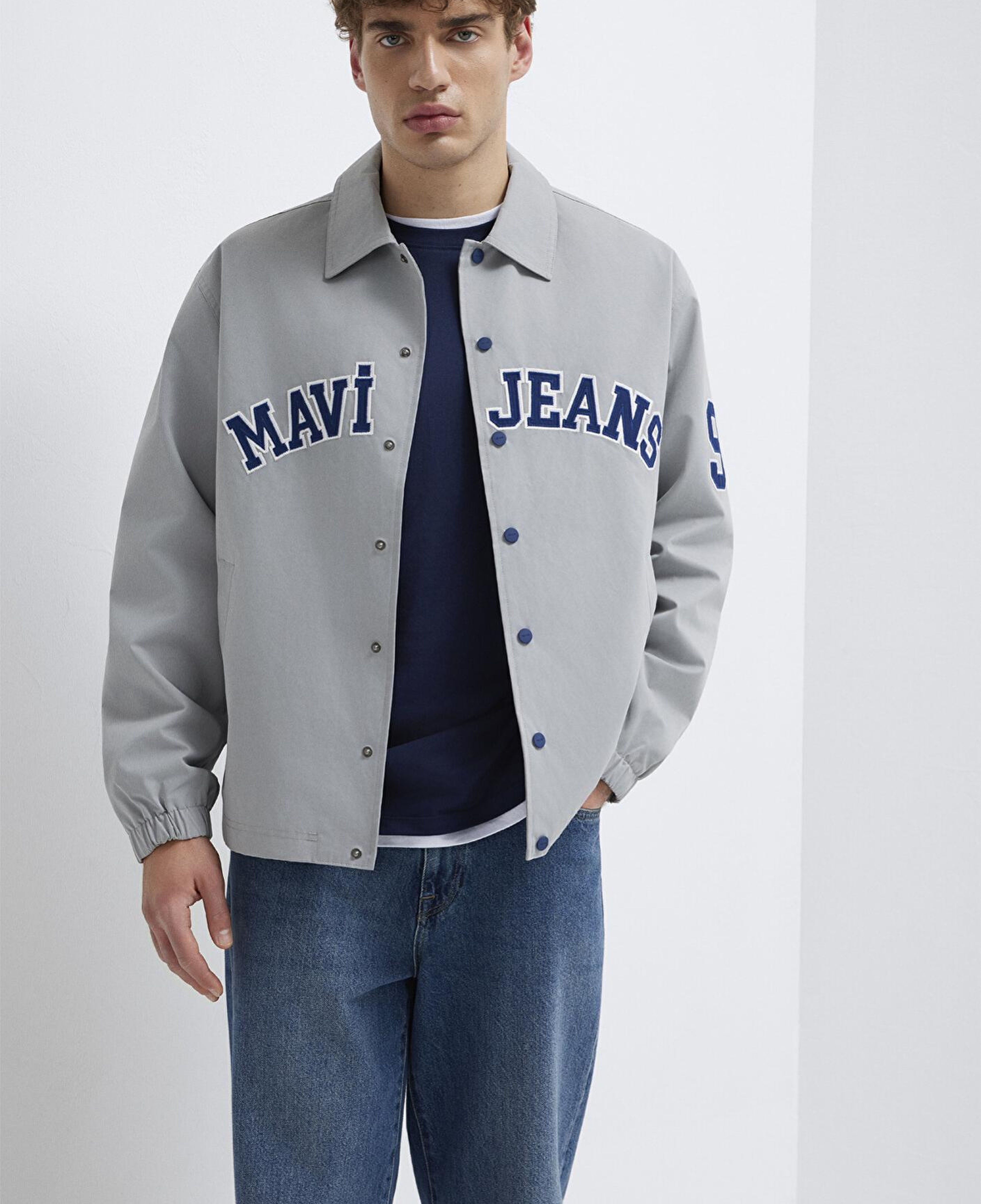 Mavi Nakış Detaylı Gri Ceket Loose Fit / Bol Rahat Kesim 0110769-82824