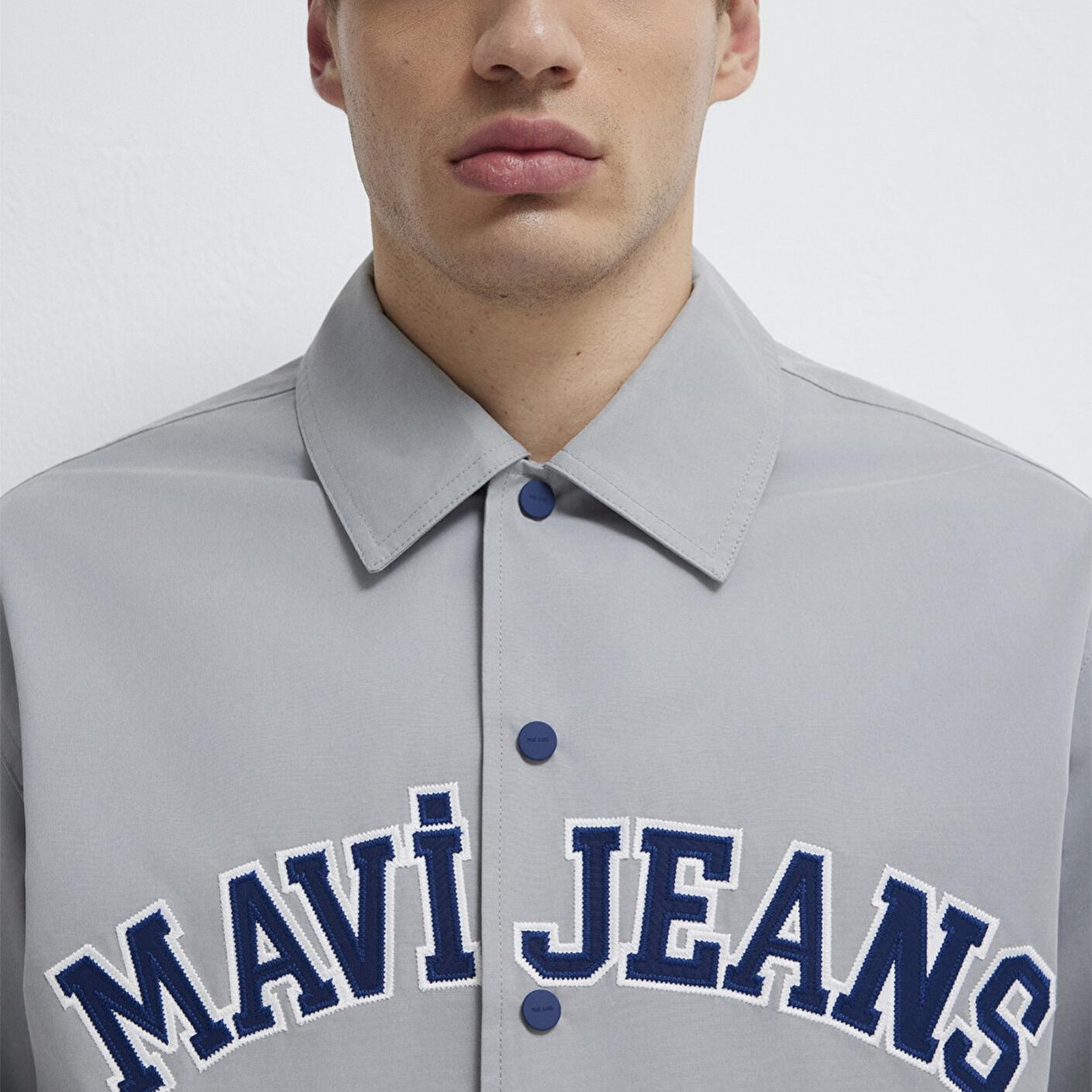 Mavi Nakış Detaylı Gri Ceket Loose Fit / Bol Rahat Kesim 0110769-82824