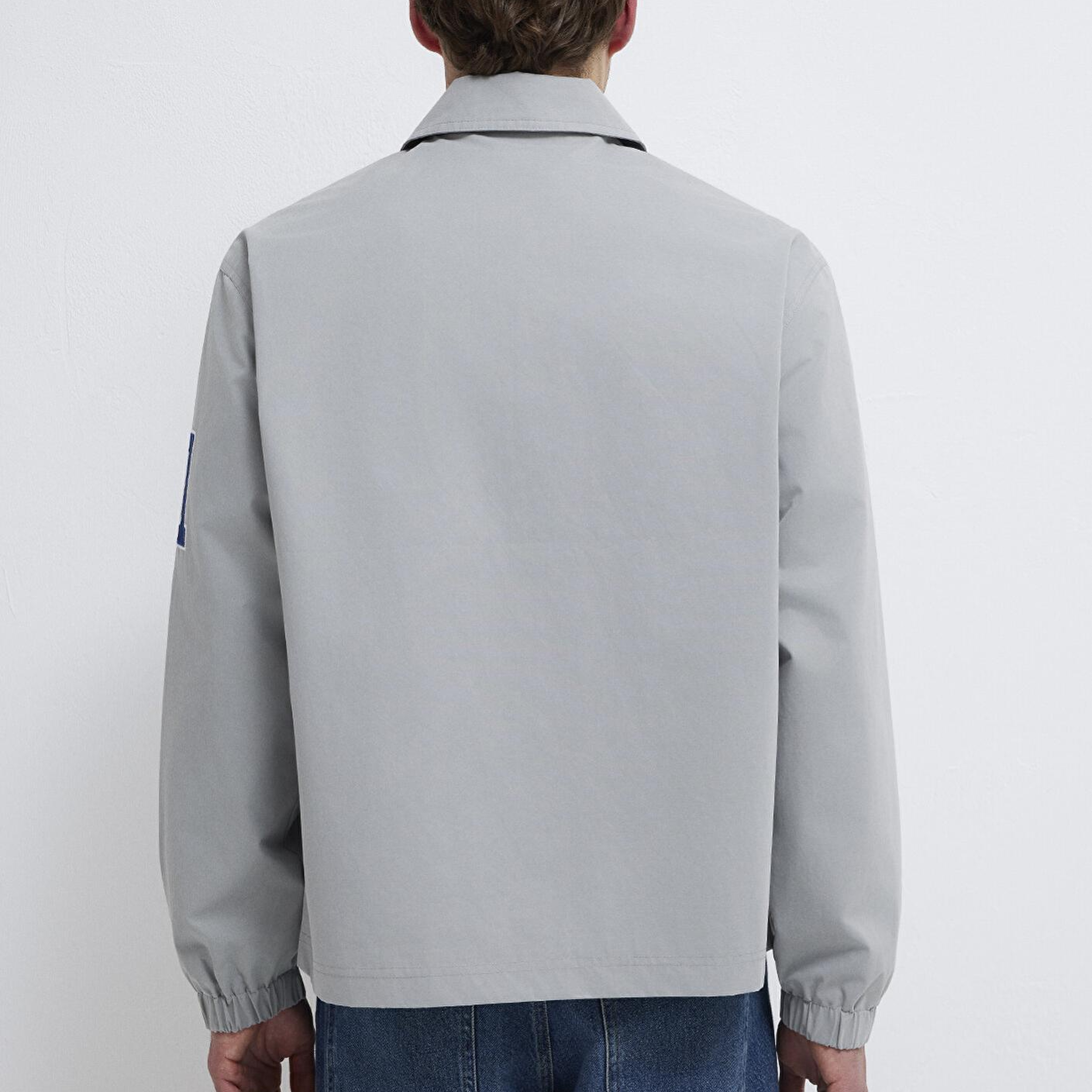 Mavi Nakış Detaylı Gri Ceket Loose Fit / Bol Rahat Kesim 0110769-82824