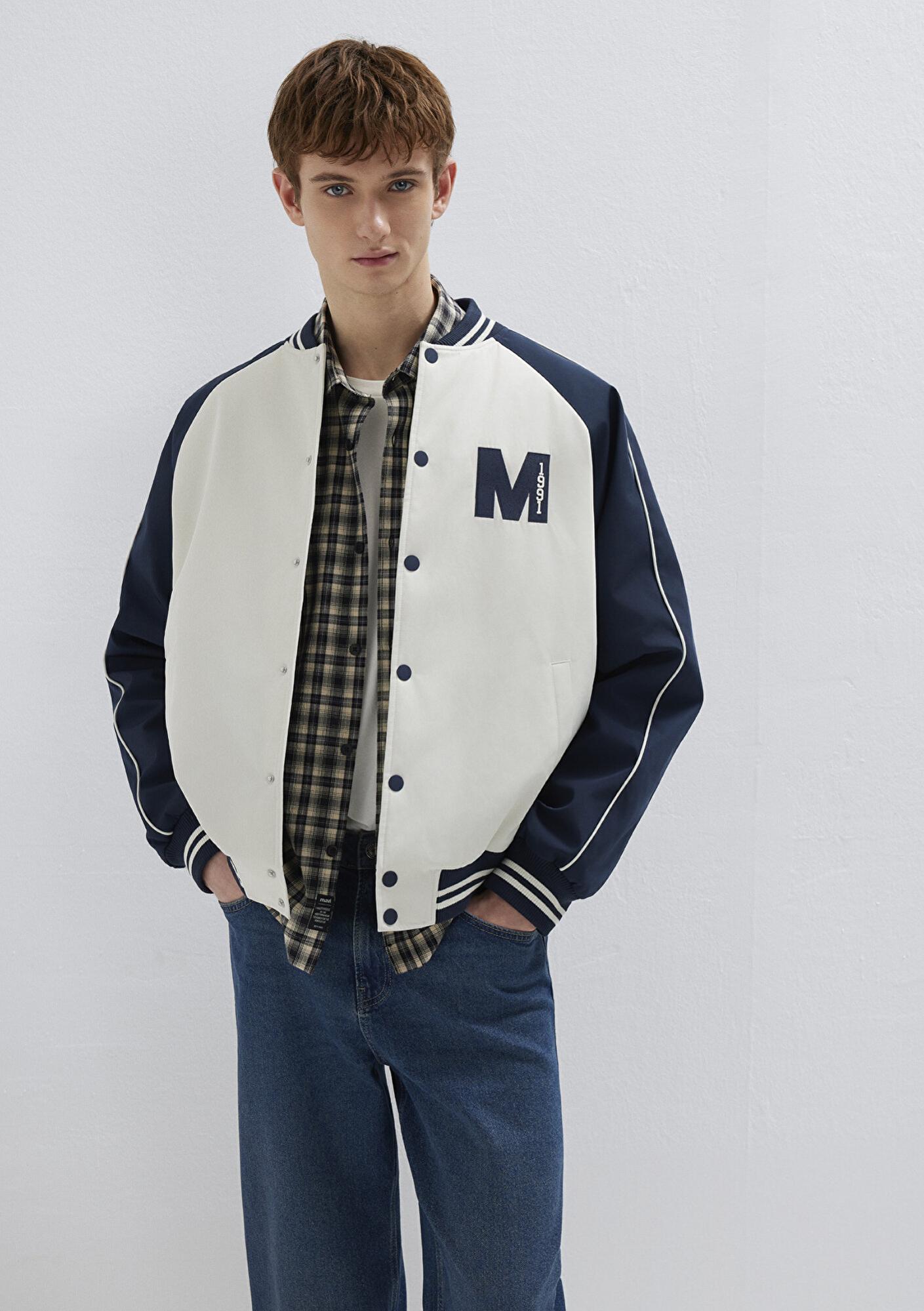 Mavi M Nakış Detaylı Ekru Ceket Loose Fit / Bol Rahat Kesim 0110768-86412