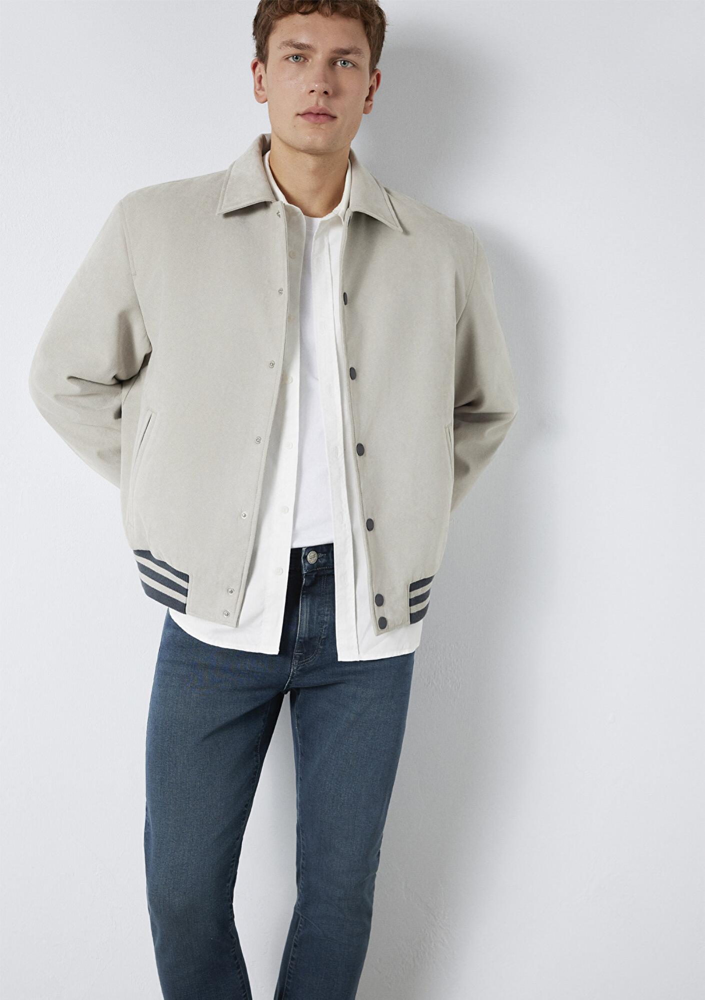 Mavi Gri Suni Süet Ceket Loose Fit / Bol Rahat Kesim 0110767-70075