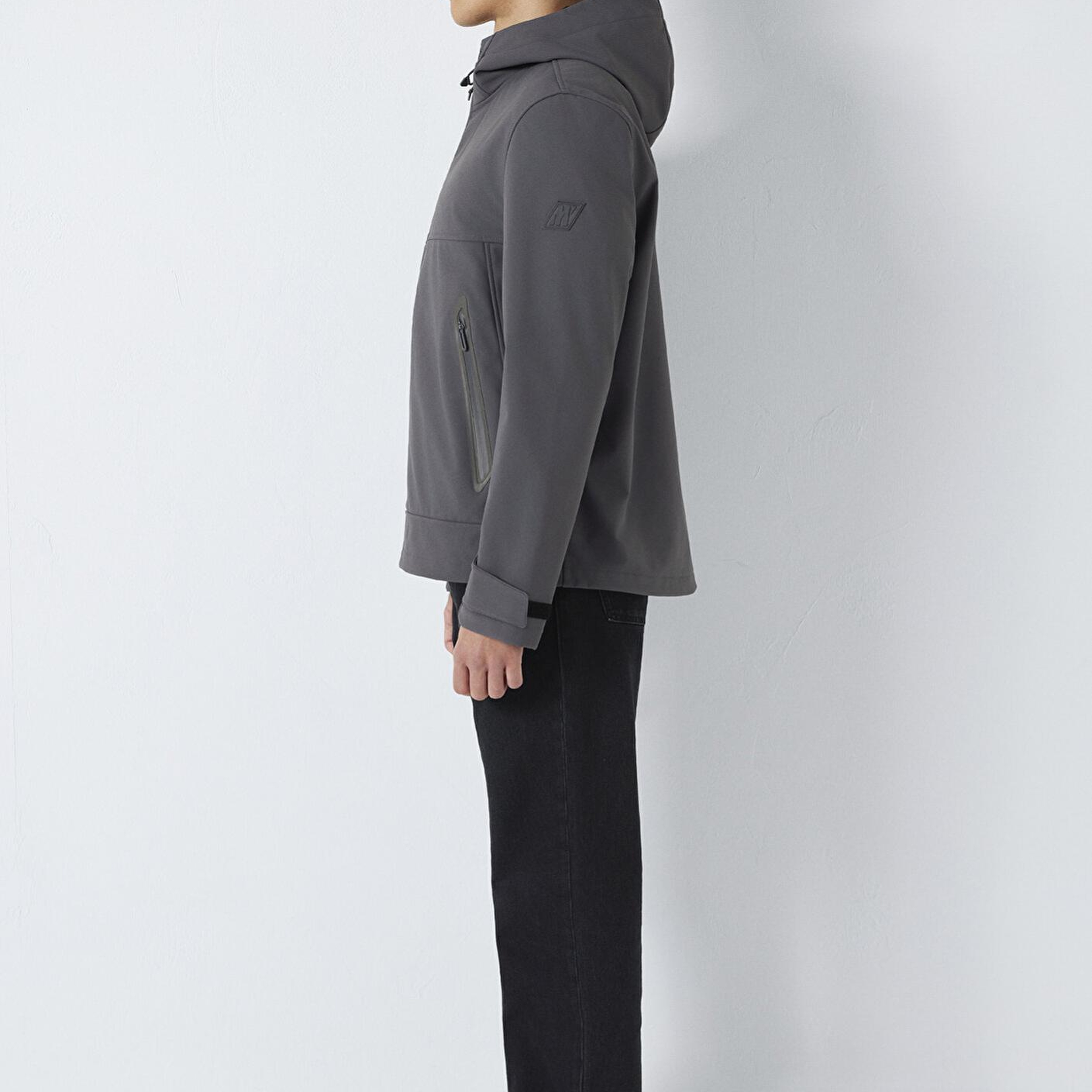 Mavi Kapüşonlu Su İtici Gri Scuba Ceket Regular Fit / Normal Kesim 0110762-85540