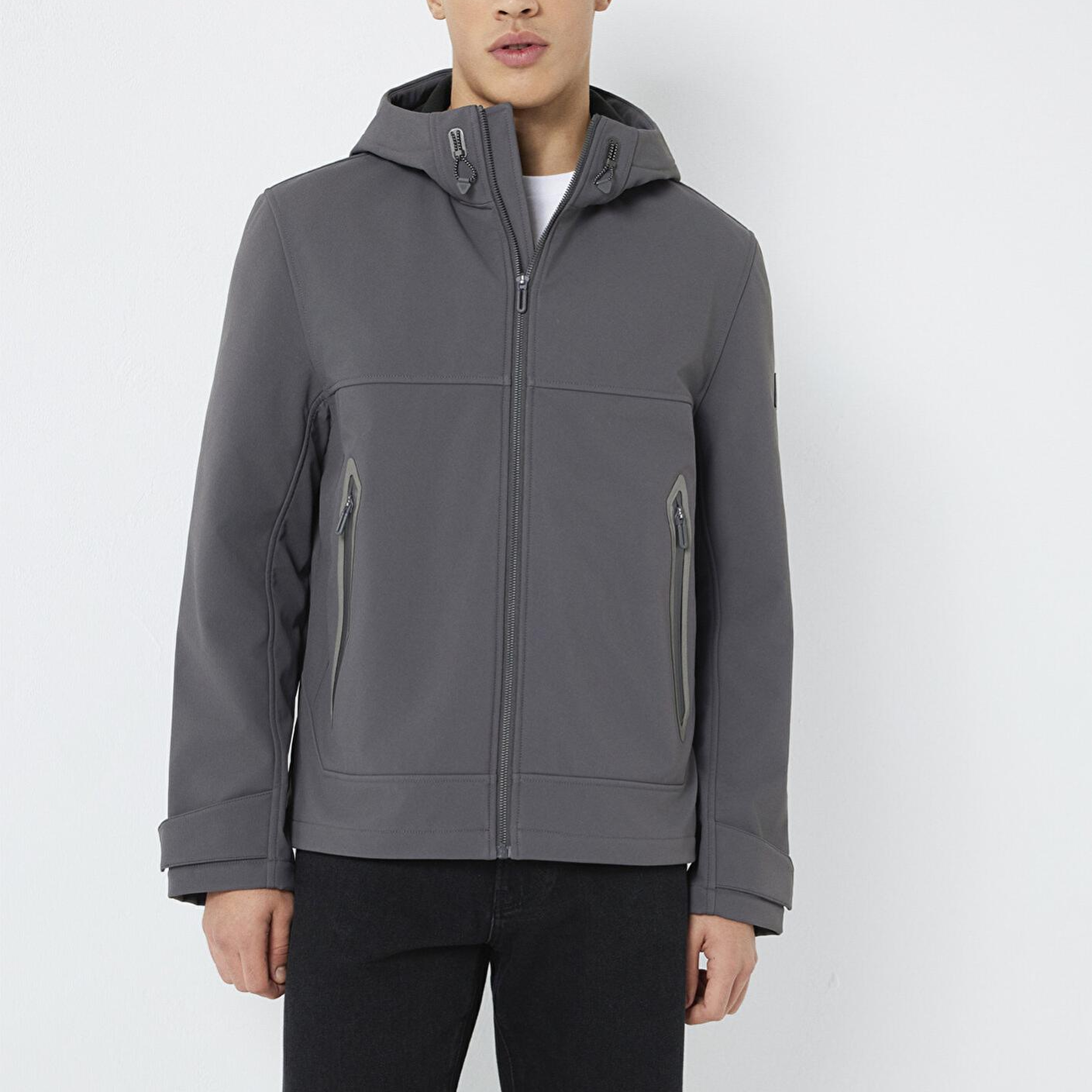 Mavi Kapüşonlu Su İtici Gri Scuba Ceket Regular Fit / Normal Kesim 0110762-85540